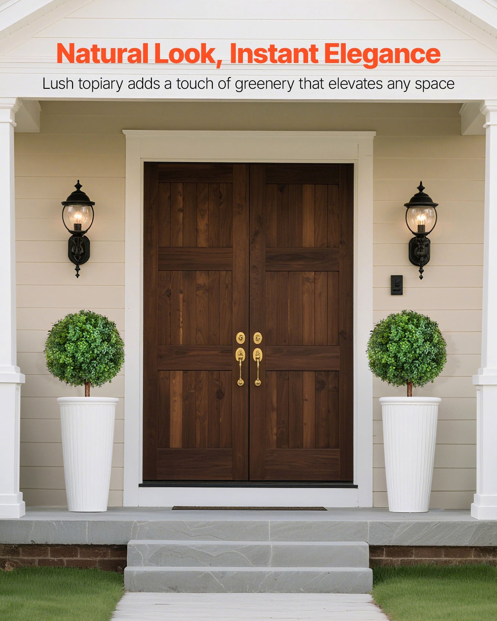 27" Artificial Topiary Boxwood Trees Set with Ground Spike - Perfect Faux Shrubs for Indoor/Outdoor Decor, Porch, Patio, Garden, Balcony, Backyard