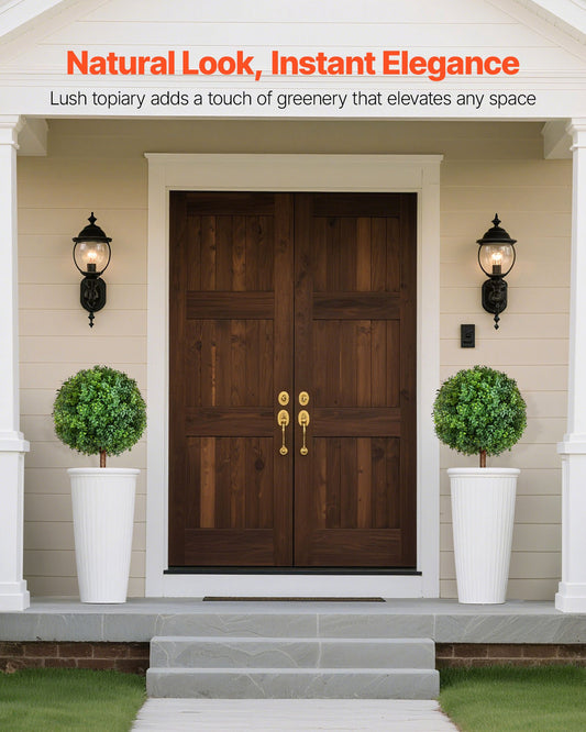 27" Artificial Topiary Boxwood Trees Set with Ground Spike - Perfect Faux Shrubs for Indoor/Outdoor Decor, Porch, Patio, Garden, Balcony, Backyard