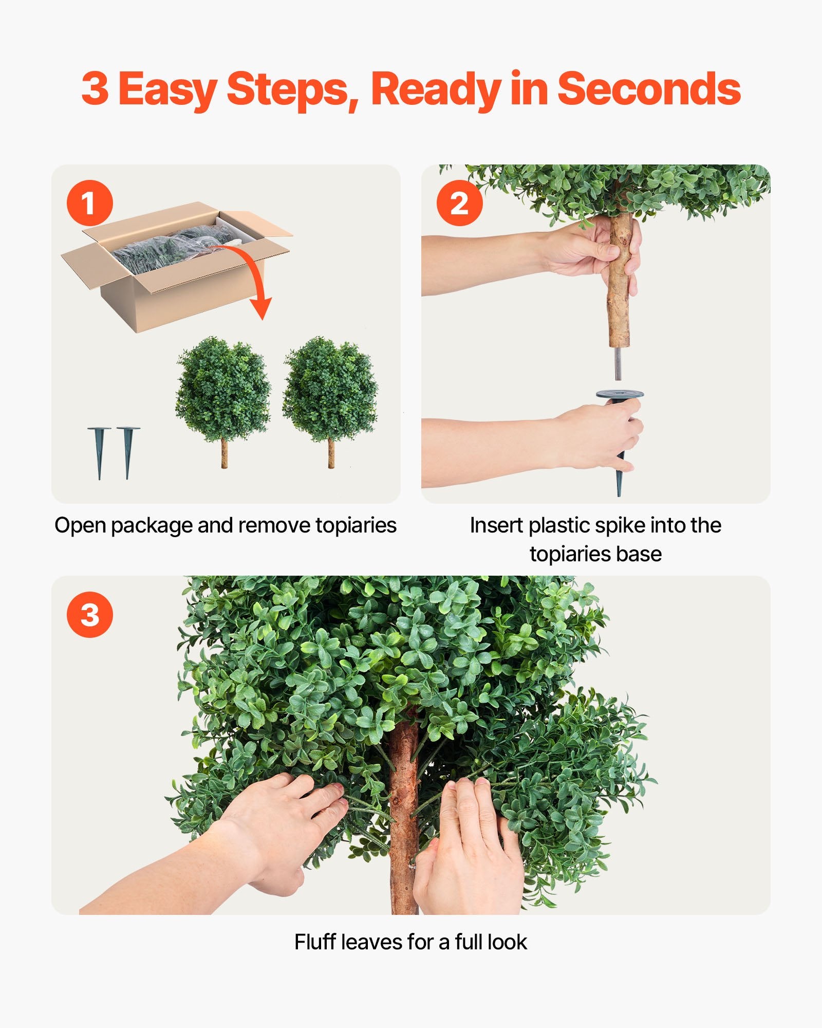 27" Artificial Topiary Boxwood Trees Set with Ground Spike - Perfect Faux Shrubs for Indoor/Outdoor Decor, Porch, Patio, Garden, Balcony, Backyard