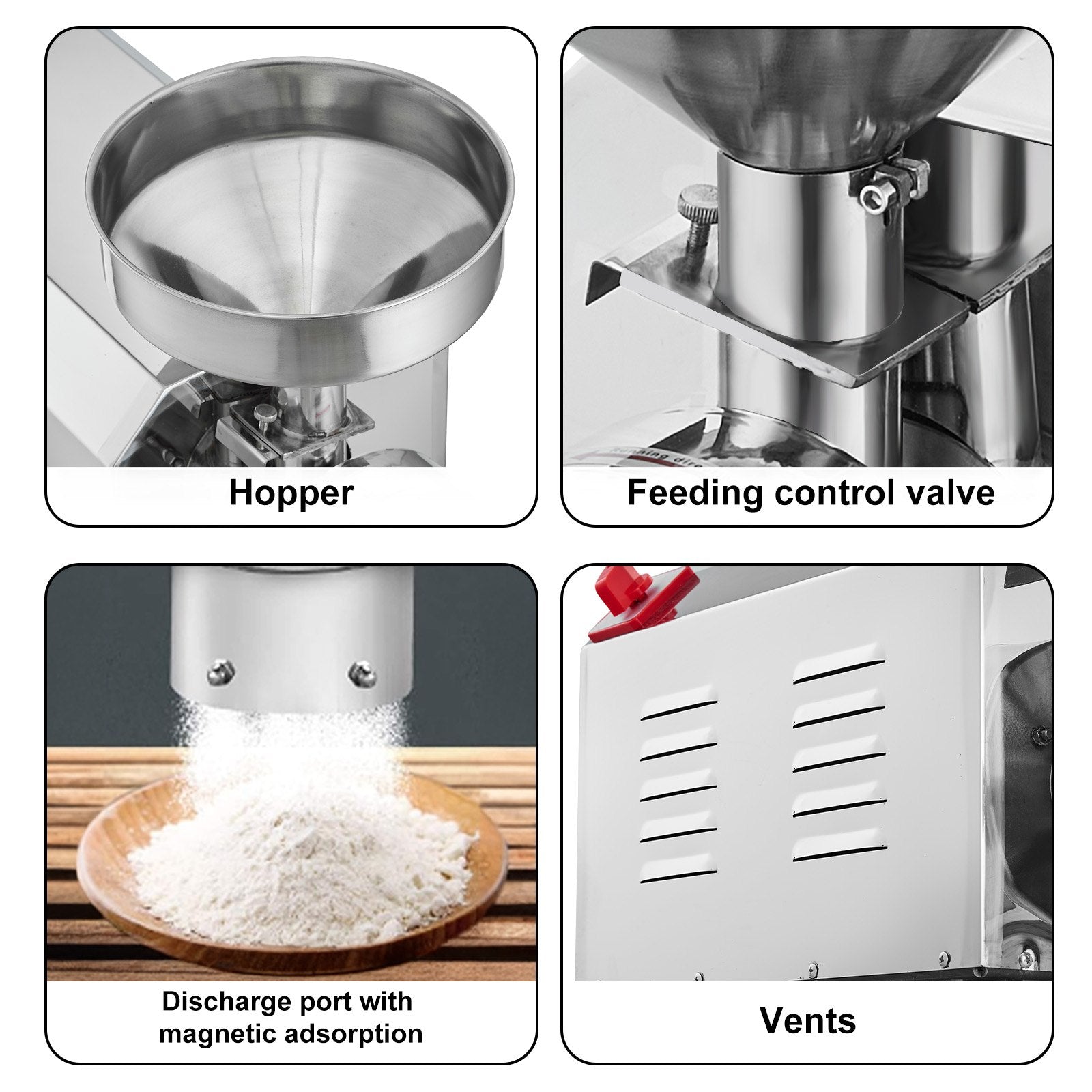 High-Power 3000W Commercial Grain Grinder for Spices, Corn, Soybean & More - Stainless Steel Flour Milling Machine, 100 KG/H Capacity, Adjustable Fineness