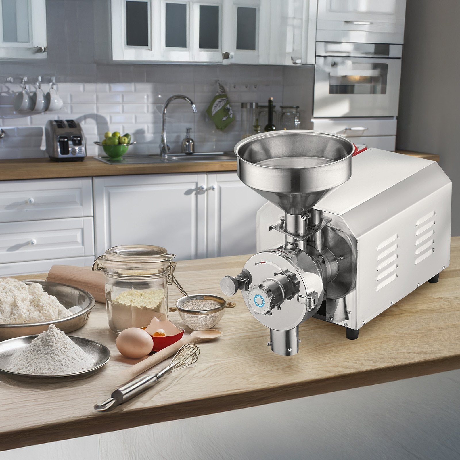 High-Power 3000W Commercial Grain Grinder for Spices, Corn, Soybean & More - Stainless Steel Flour Milling Machine, 100 KG/H Capacity, Adjustable Fineness