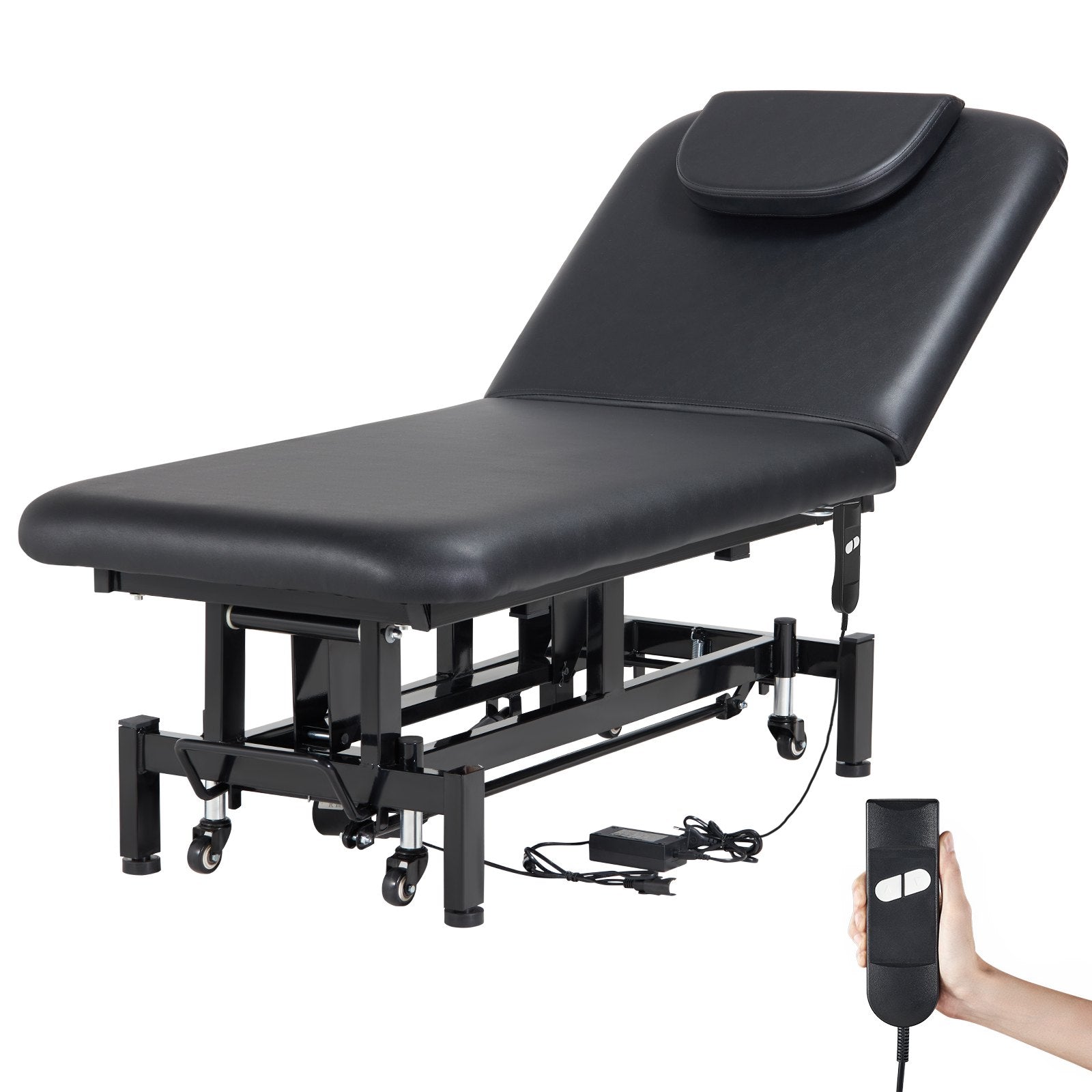 Professional Electric Lift Massage Table with Adjustable Backrest & Headrest, 550LBS Capacity, Height Adjustable Tattoo Spa Bed on Wheels, PU Leather Surface, 3-Inch High-Density Sponge for Superior Comfort