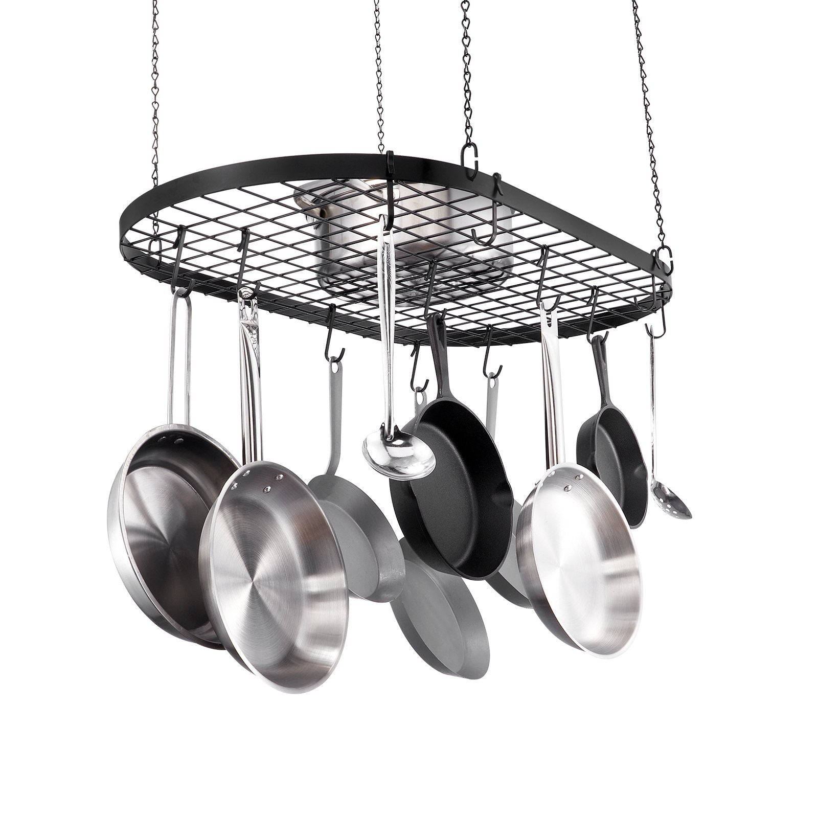 32-Inch Ceiling Mounted Hanging Pot Rack with 12 S Hooks, 80 lbs Capacity for Kitchen, Home, Restaurant Cookware Storage Solution