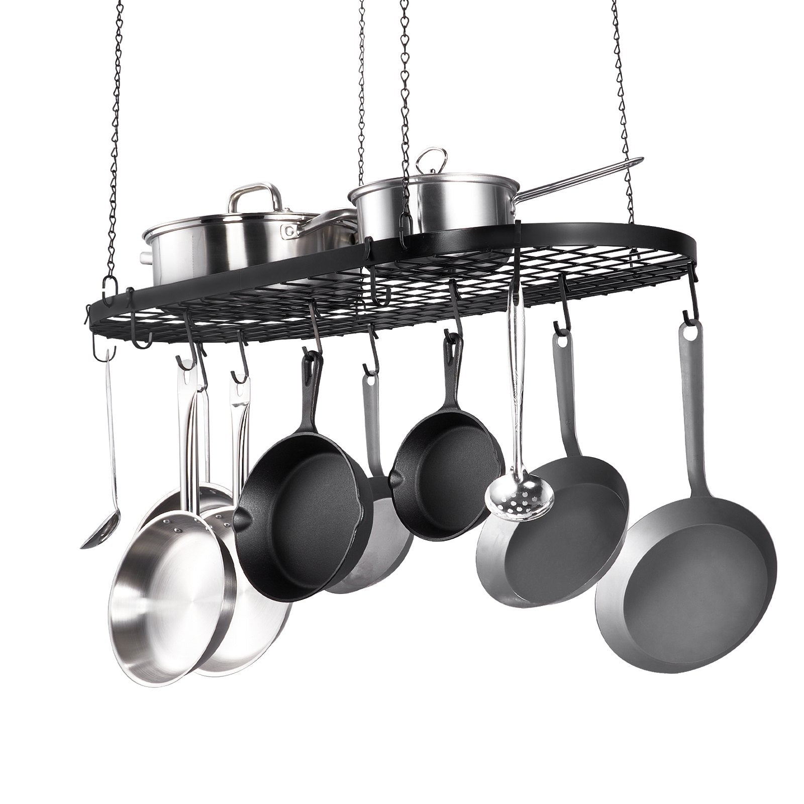 32-Inch Ceiling Mounted Hanging Pot Rack with 12 S Hooks, 80 lbs Capacity for Kitchen, Home, Restaurant Cookware Storage Solution
