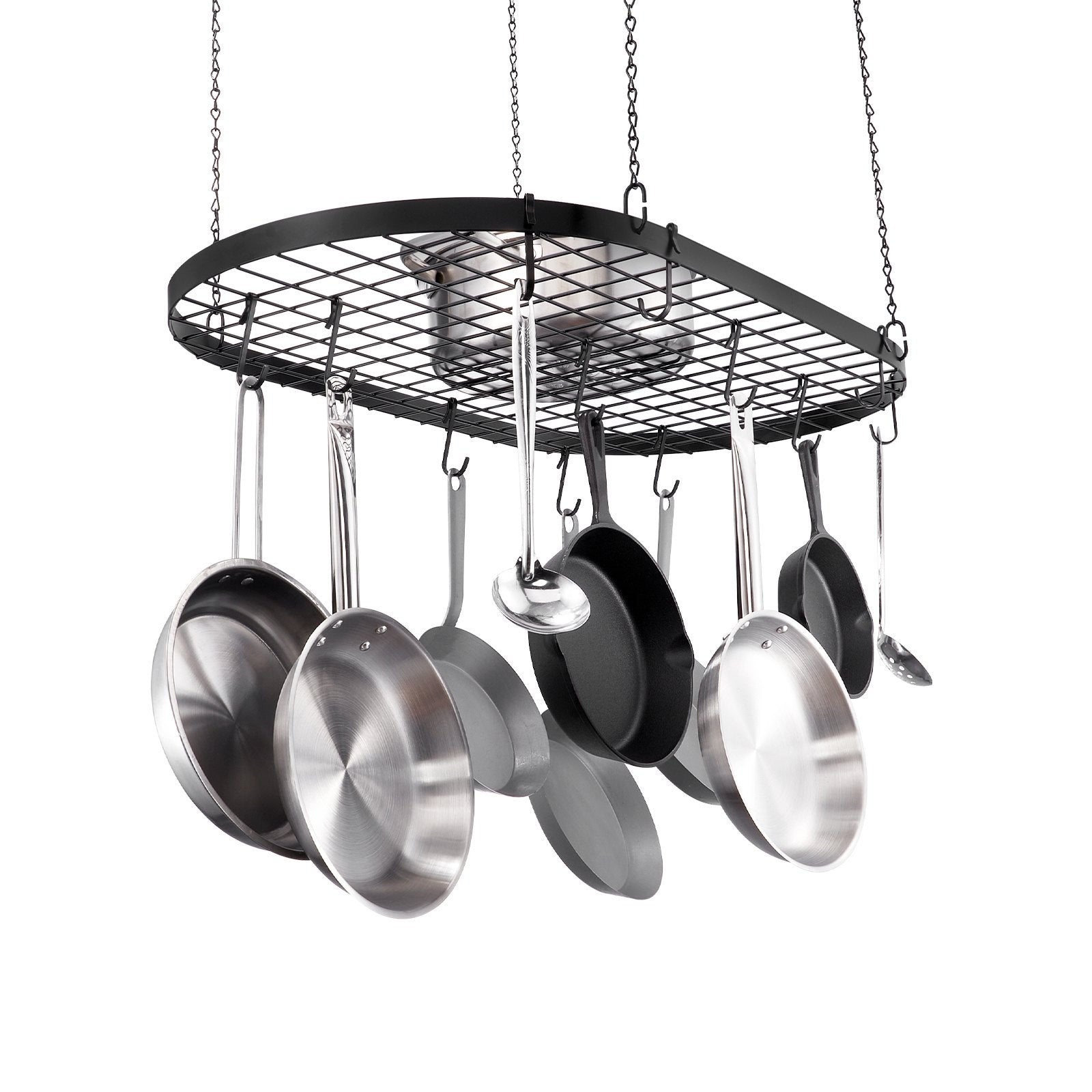 32-Inch Ceiling Mounted Hanging Pot Rack with 12 S Hooks, 80 lbs Capacity for Kitchen, Home, Restaurant Cookware Storage Solution