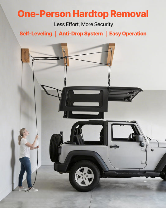 Effortless Jeep Hardtop Removal Lift - 220 lbs Capacity, Anti-Drop Hoist, One-Person Operation, Fits 8-16 ft Ceilings, Perfect for 2-Door & 4-Door Wrangler JK JL & Ford, Maximize Garage Space and Easy Installation