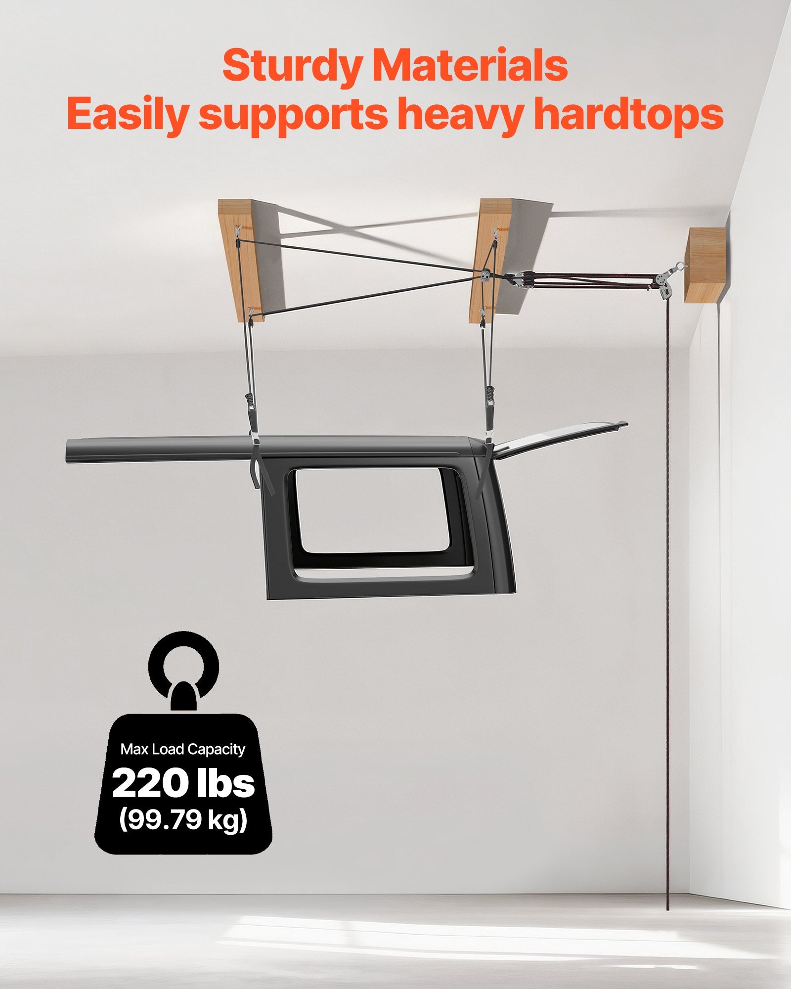 Effortless Jeep Hardtop Removal Lift - 220 lbs Capacity, Anti-Drop Hoist, One-Person Operation, Fits 8-16 ft Ceilings, Perfect for 2-Door & 4-Door Wrangler JK JL & Ford, Maximize Garage Space and Easy Installation