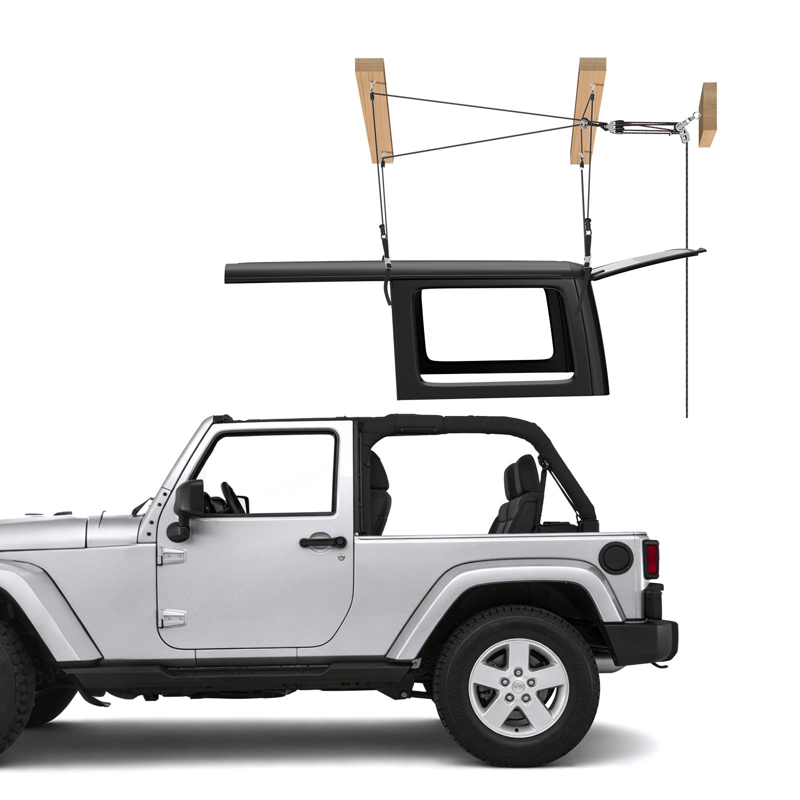 Effortless Jeep Hardtop Removal Lift - 220 lbs Capacity, Anti-Drop Hoist, One-Person Operation, Fits 8-16 ft Ceilings, Perfect for 2-Door & 4-Door Wrangler JK JL & Ford, Maximize Garage Space and Easy Installation