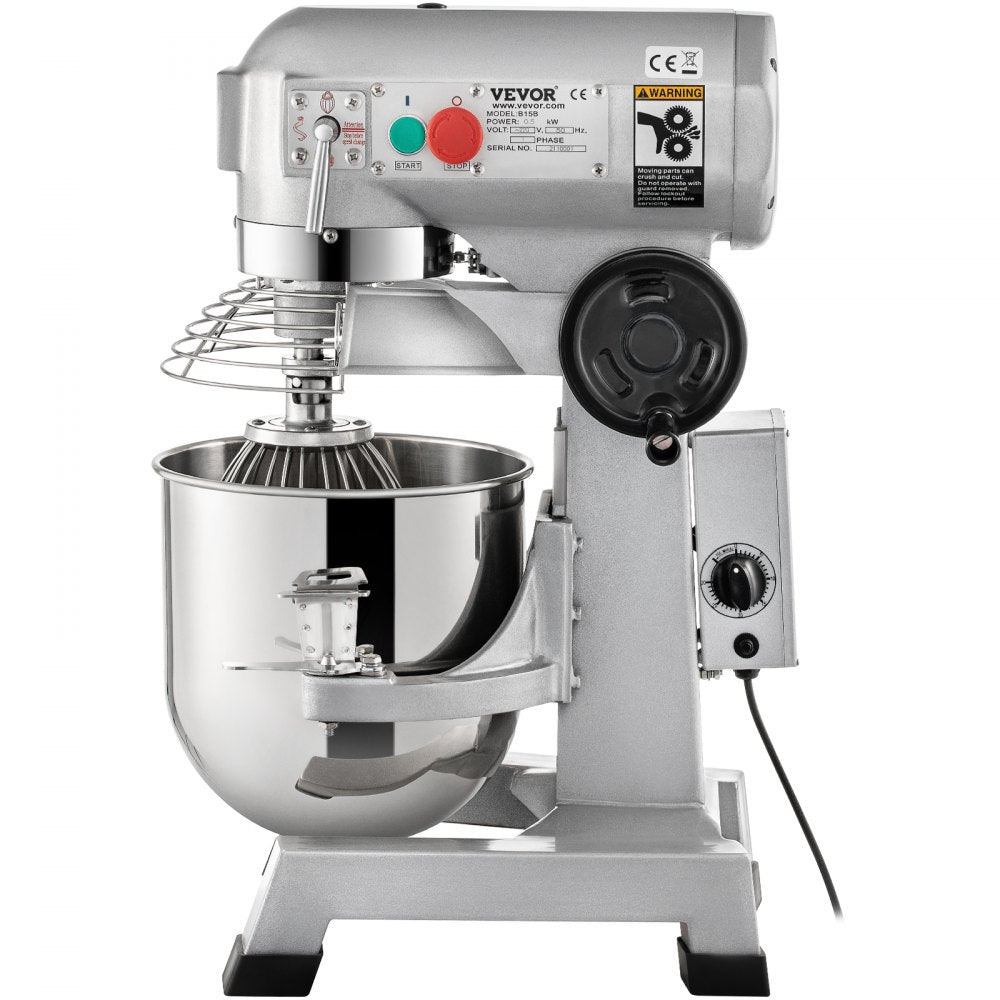 VEVOR Commercial Stand Mixer, 15Qt Stainless Steel Bowl, 500W Heavy Duty Electric Food Mixer with 3 Speeds Adjustable 113/184/341 RPM, Dough Hook Whisk Beater Included, Perfect for Bakery Pizzeria