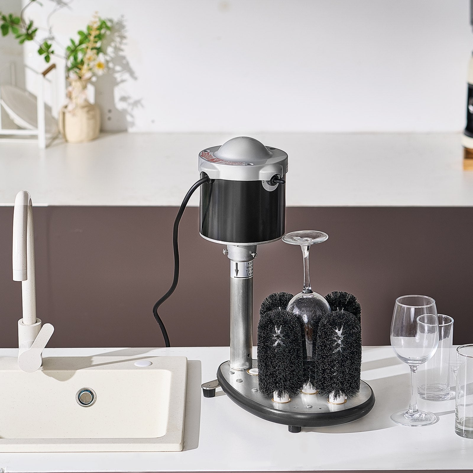 High-Efficiency Electric Glass Washer with 5-Brush System, Cleans 600 Glasses/Hour, Ideal for Bars, Cafes, Wine Glasses, Beer Cups, Mugs