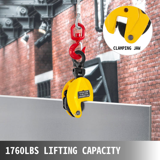 Heavy-Duty Vertical Plate Lifting Clamp 1760lbs Capacity, Durable Alloy Steel, Swivel Shackle, Secure Spring, Jaw 0-15mm