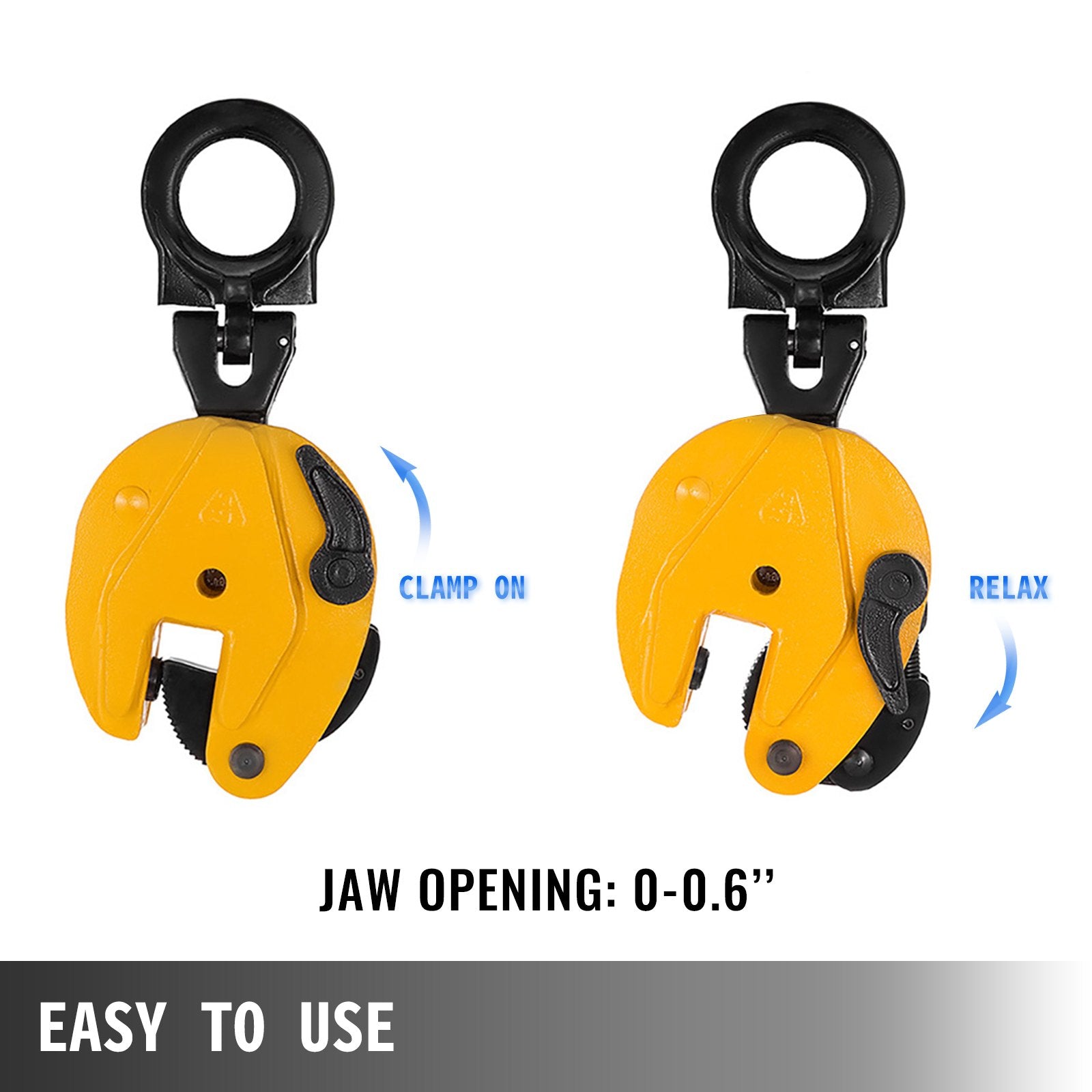 Heavy-Duty Vertical Plate Lifting Clamp 1760lbs Capacity, Durable Alloy Steel, Swivel Shackle, Secure Spring, Jaw 0-15mm