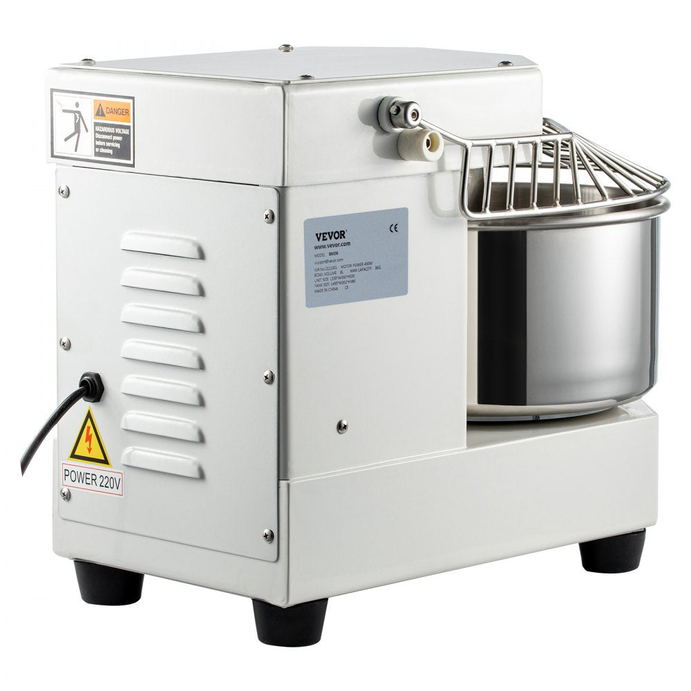 VEVOR Commercial Food Mixer, 8.5Qt Capacity, 450W Dual Rotating Dough Kneading Machine with Food-grade Stainless Steel Bowl, Security Shield & Timer Included, Baking Equipment for Restaurant Pizzeria