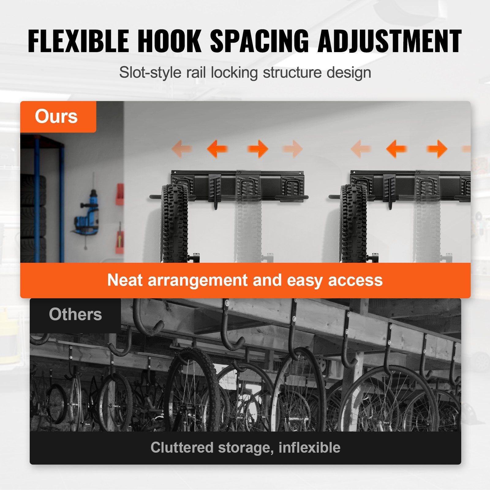 Ultimate Bike Storage Solution: Wall Mount Rack for 6 Bikes & Helmets, Customizable Organizer for Home & Garage, 300 lbs Capacity, Adjustable 68" Rail