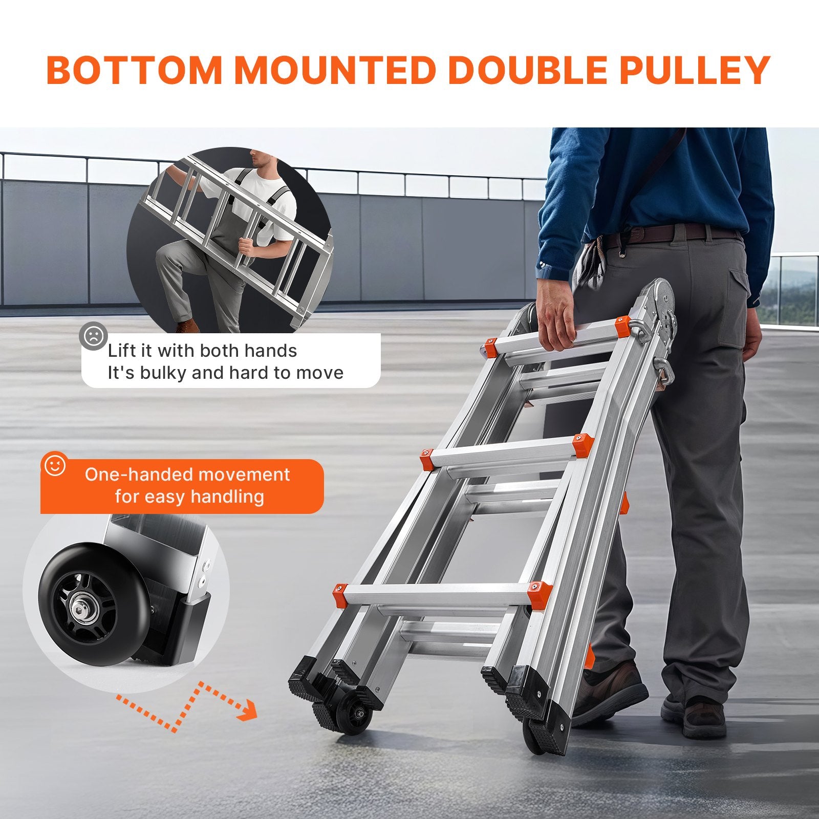 9.5 FT Telescoping A-Frame Ladder, Compact Aluminum Extension for Indoor Outdoor Use, 330lb Capacity, Portable & Collapsible RV Design