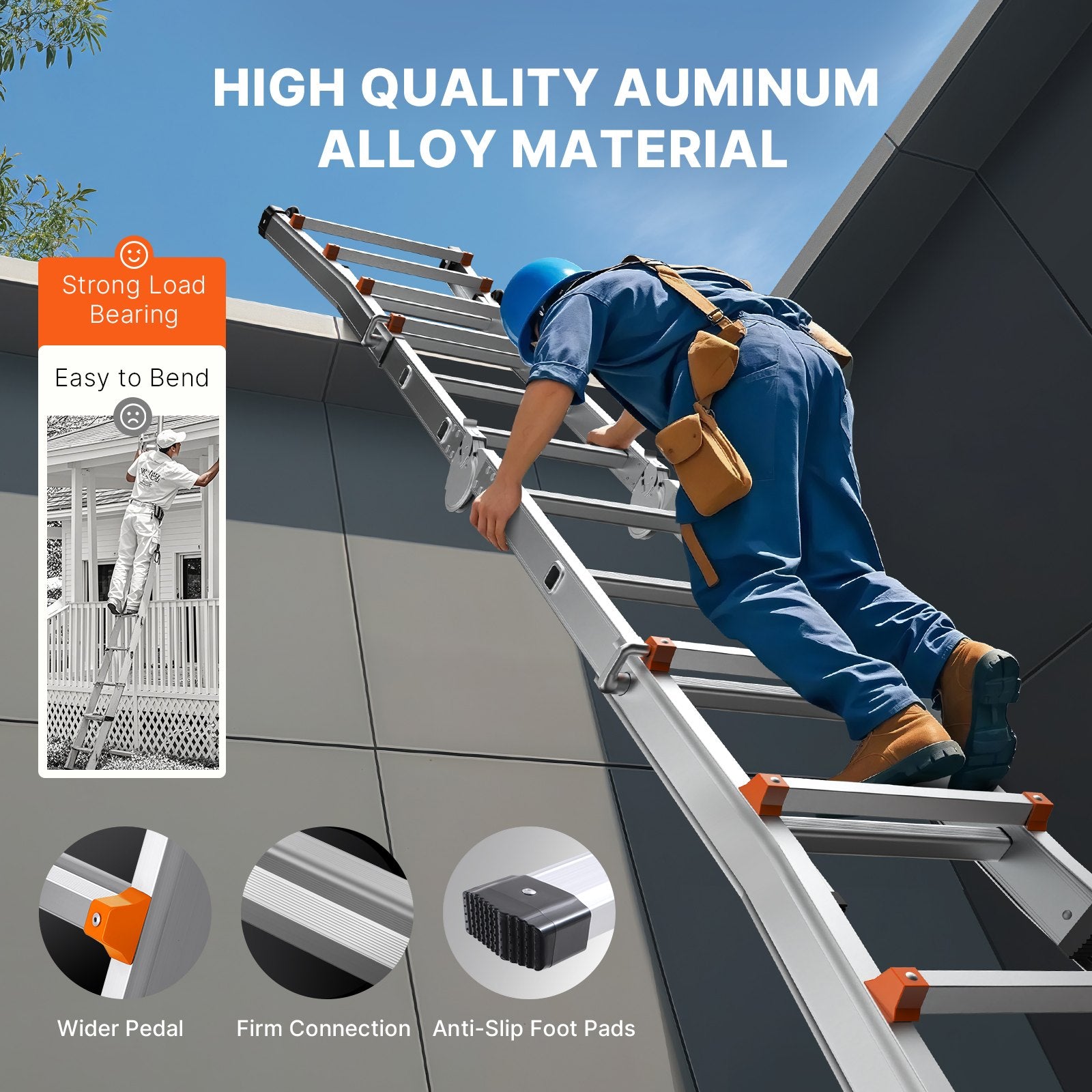 9.5 FT Telescoping A-Frame Ladder, Compact Aluminum Extension for Indoor Outdoor Use, 330lb Capacity, Portable & Collapsible RV Design