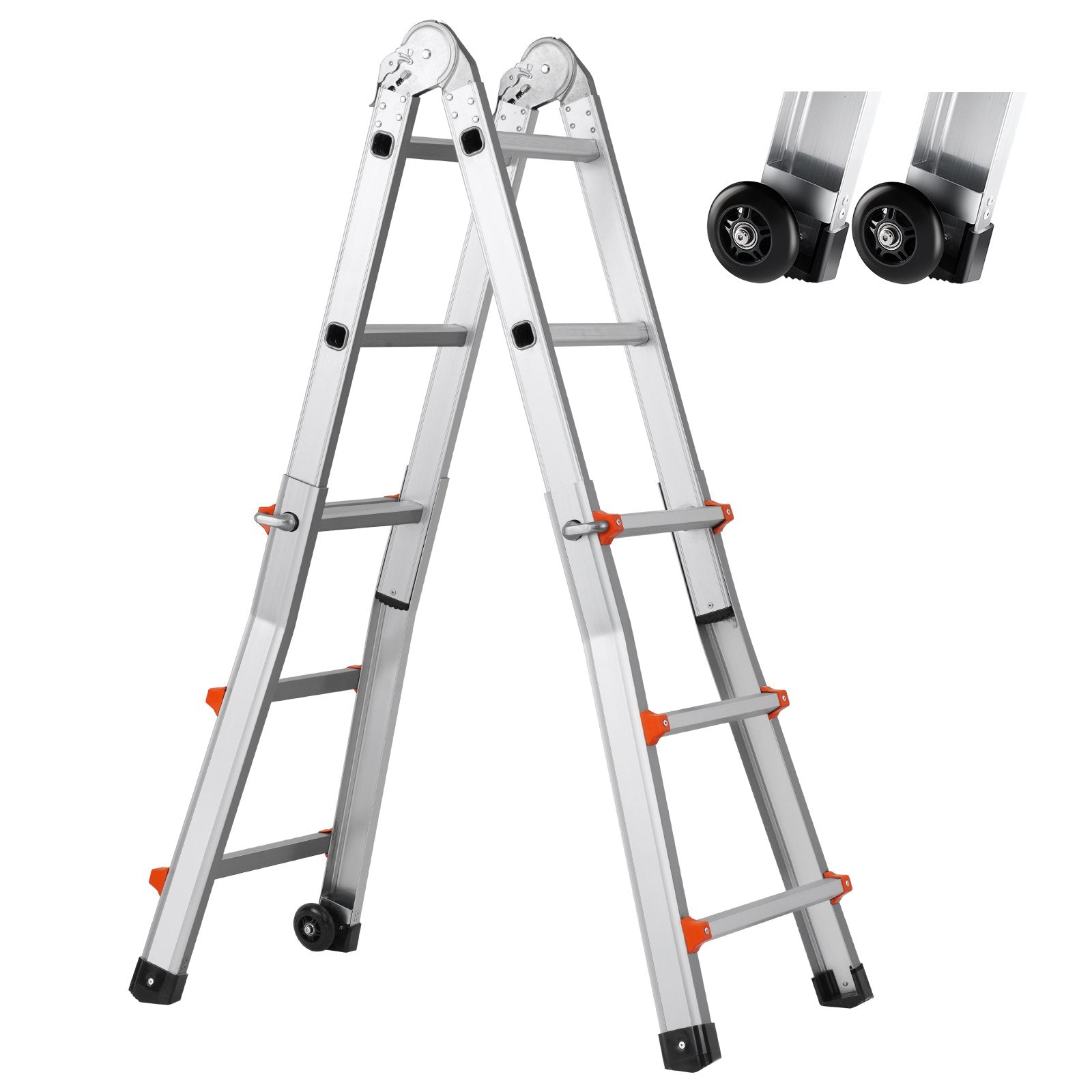 9.5 FT Telescoping A-Frame Ladder, Compact Aluminum Extension for Indoor Outdoor Use, 330lb Capacity, Portable & Collapsible RV Design