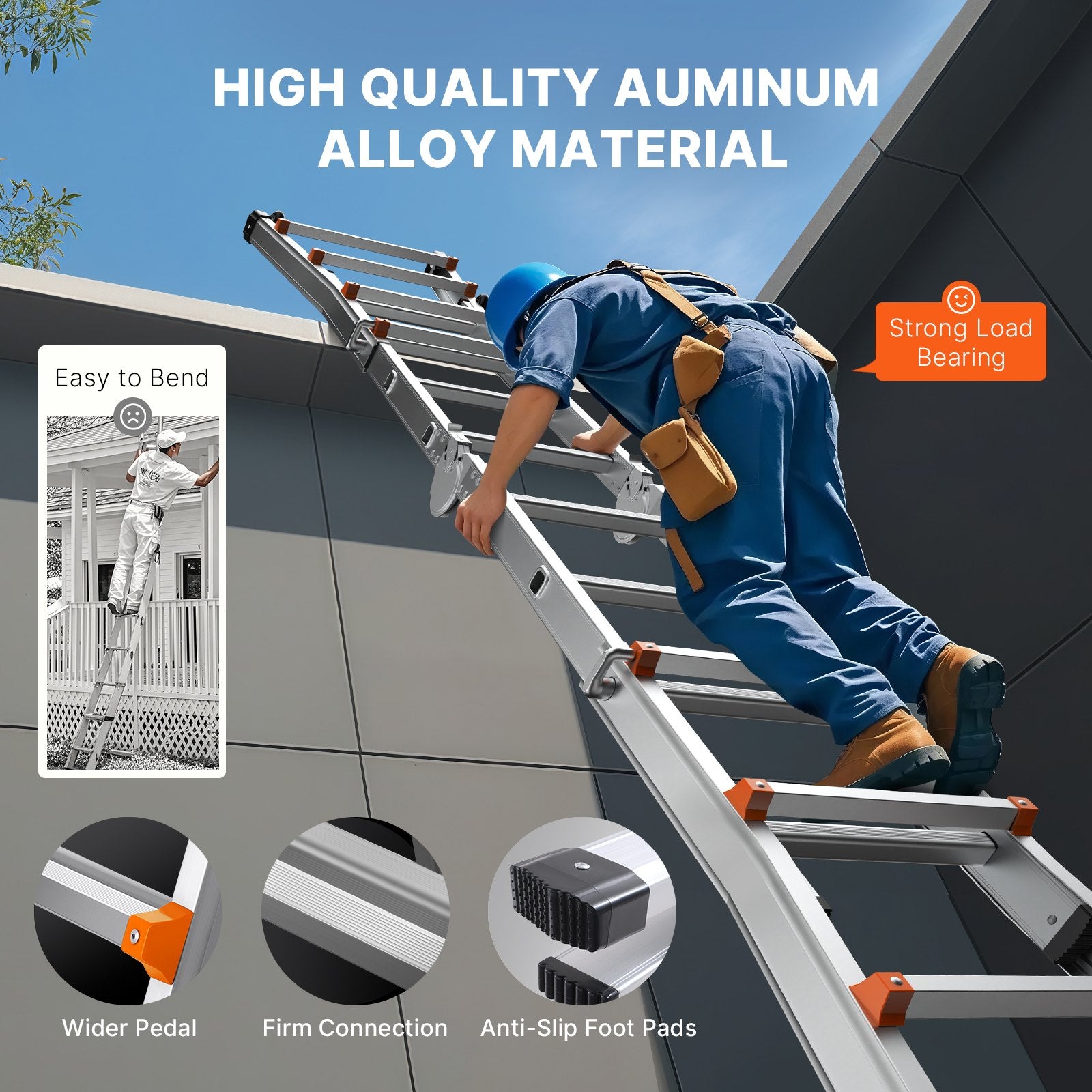 11 FT Aluminum Telescoping A-Frame Ladder, Portable Multi-Function Extension for Indoor Outdoor Use, 330lb Load, Non-Slip Safety Design
