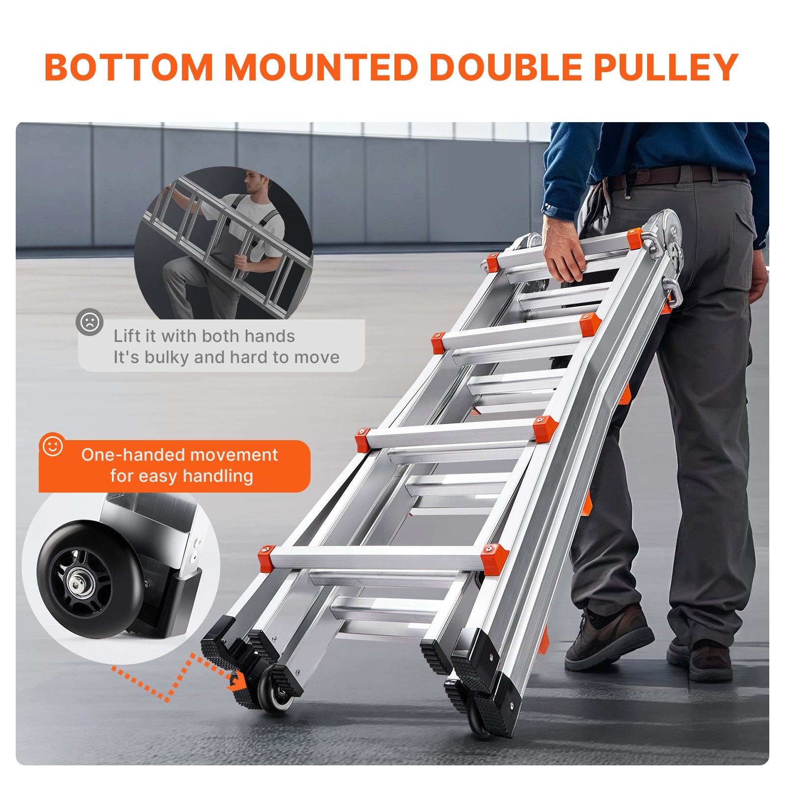 13 FT Aluminum Telescoping A-Frame Ladder - Multi-Function, Portable, Non-Slip, Heavy Duty, Indoor/Outdoor Use, 330lb Capacity