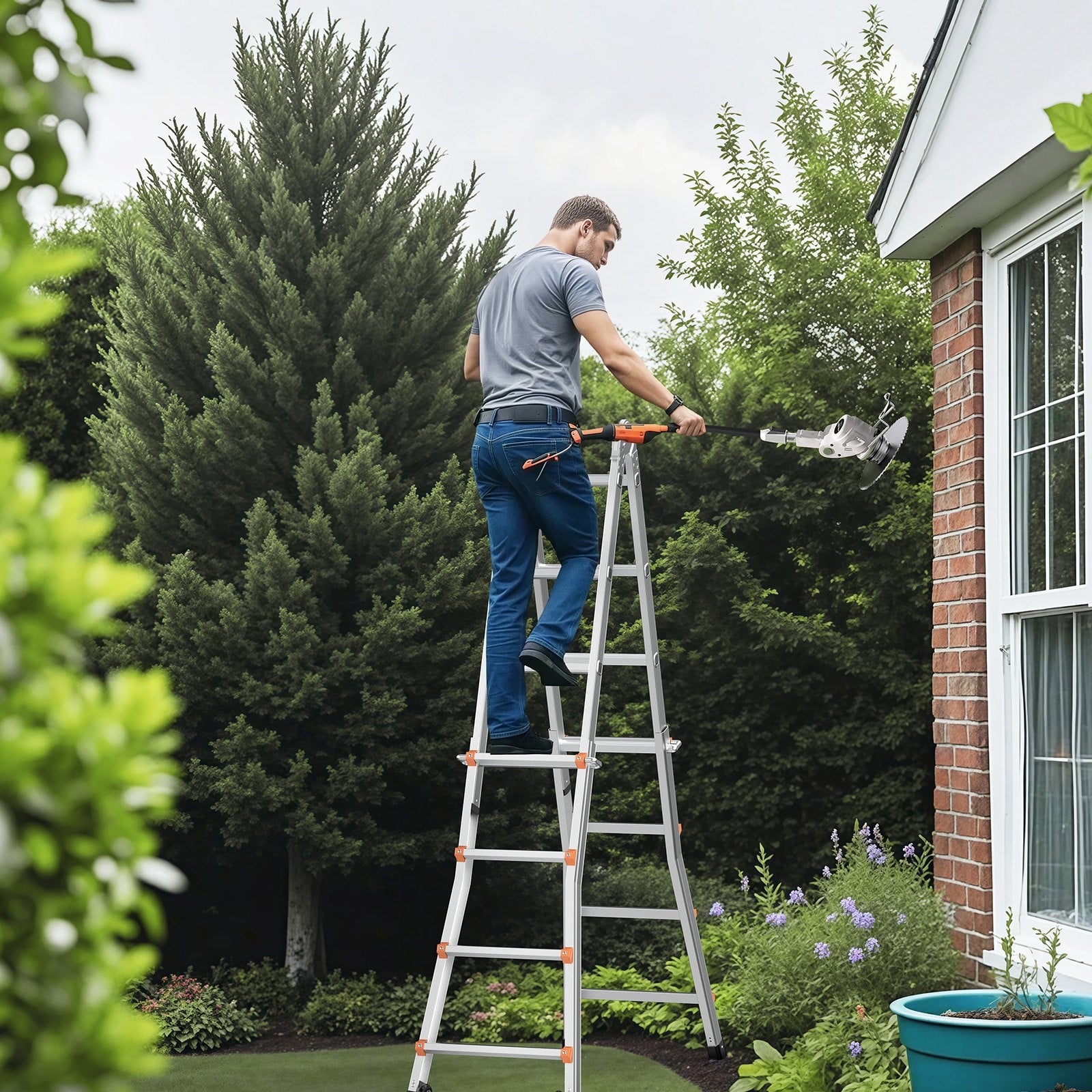 13 FT Aluminum Telescoping A-Frame Ladder - Multi-Function, Portable, Non-Slip, Heavy Duty, Indoor/Outdoor Use, 330lb Capacity