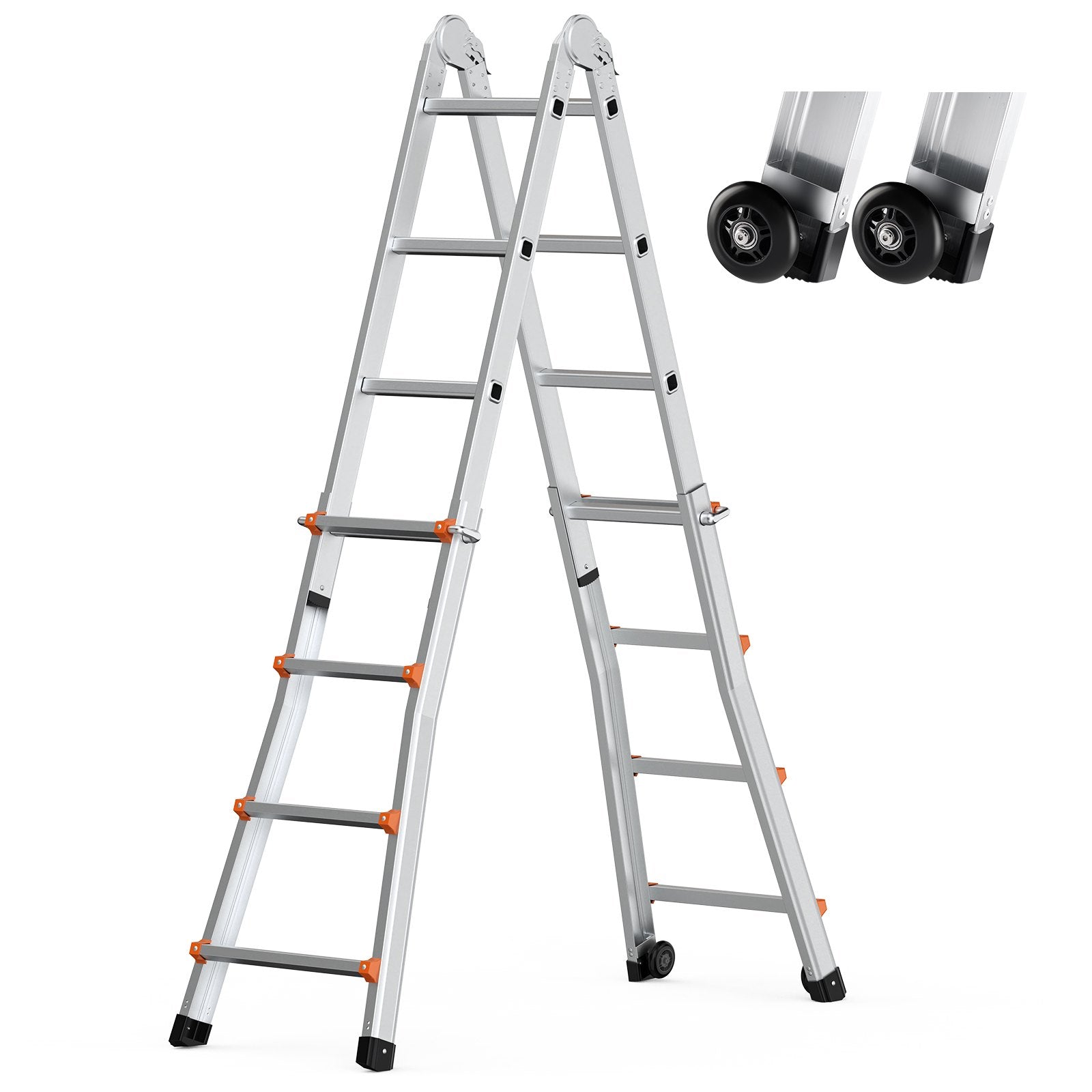 13 FT Aluminum Telescoping A-Frame Ladder - Multi-Function, Portable, Non-Slip, Heavy Duty, Indoor/Outdoor Use, 330lb Capacity