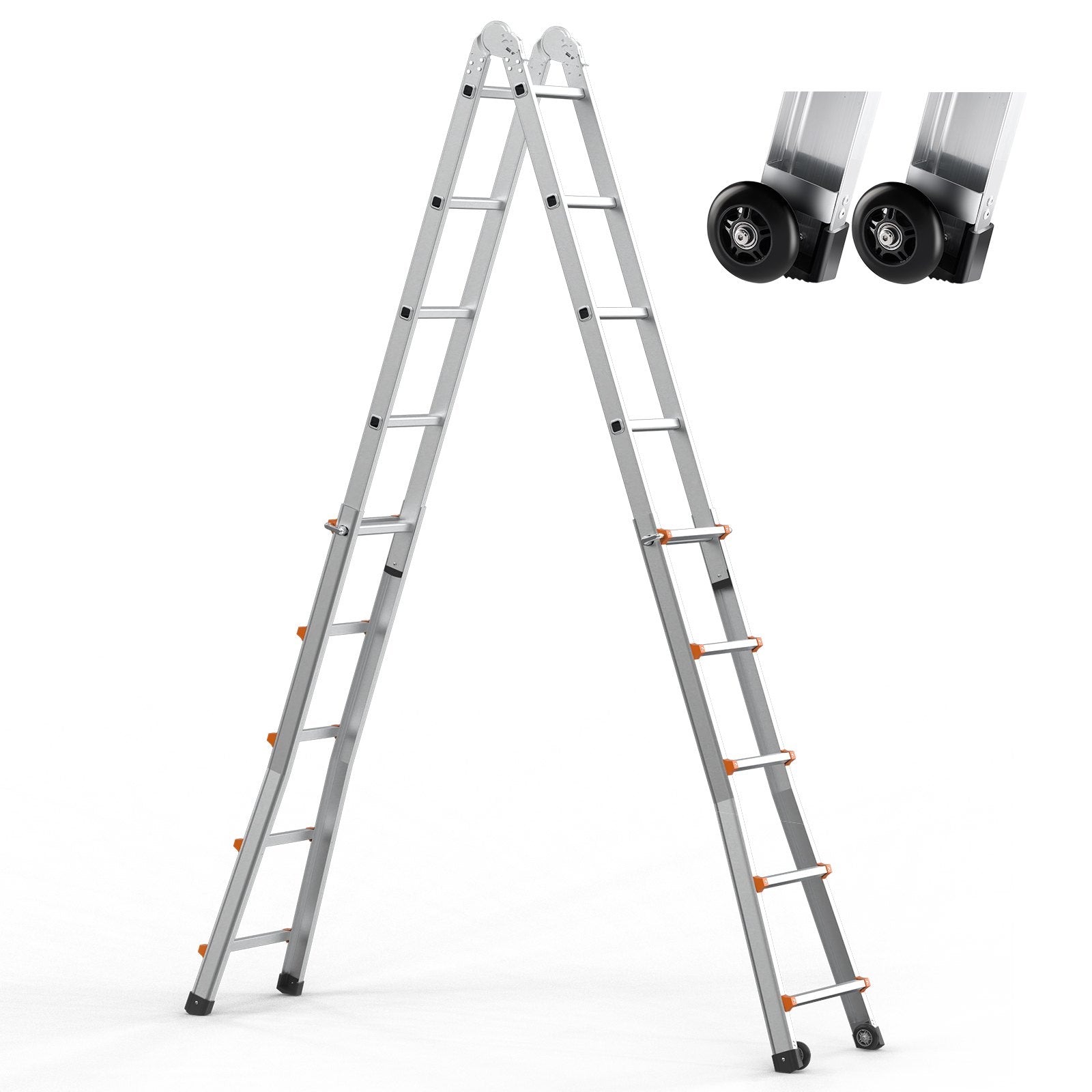 17 FT Aluminum Telescoping A-Frame Ladder, Portable Collapsible Design for Indoor Outdoor Use, 330lb Capacity, Non-Slip and Multi-Functional