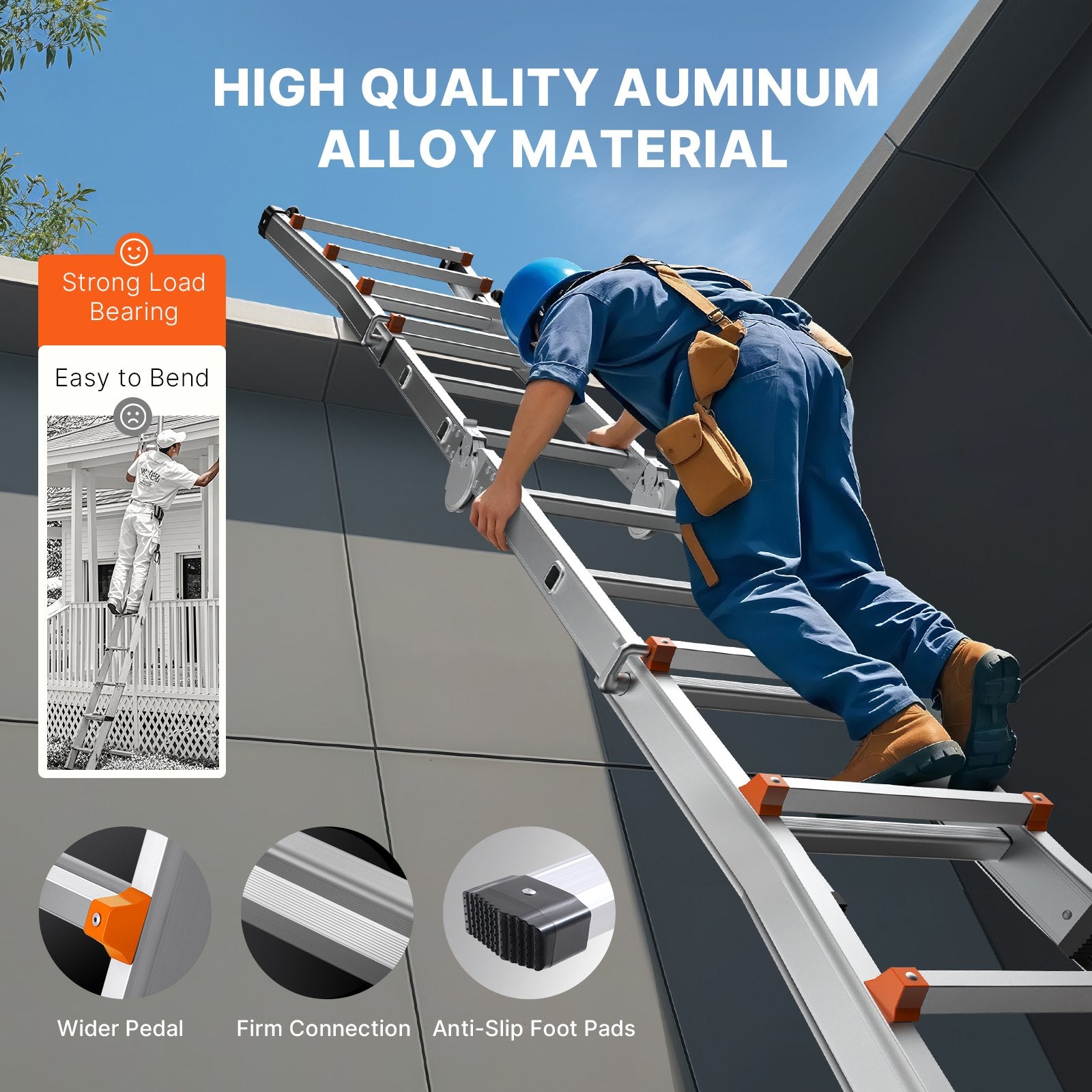 20 FT Aluminum Telescoping Ladder A Frame - Compact, Portable & Collapsible for Indoor Outdoor Use, 330lb Load, Non-Slip, Multi-Function
