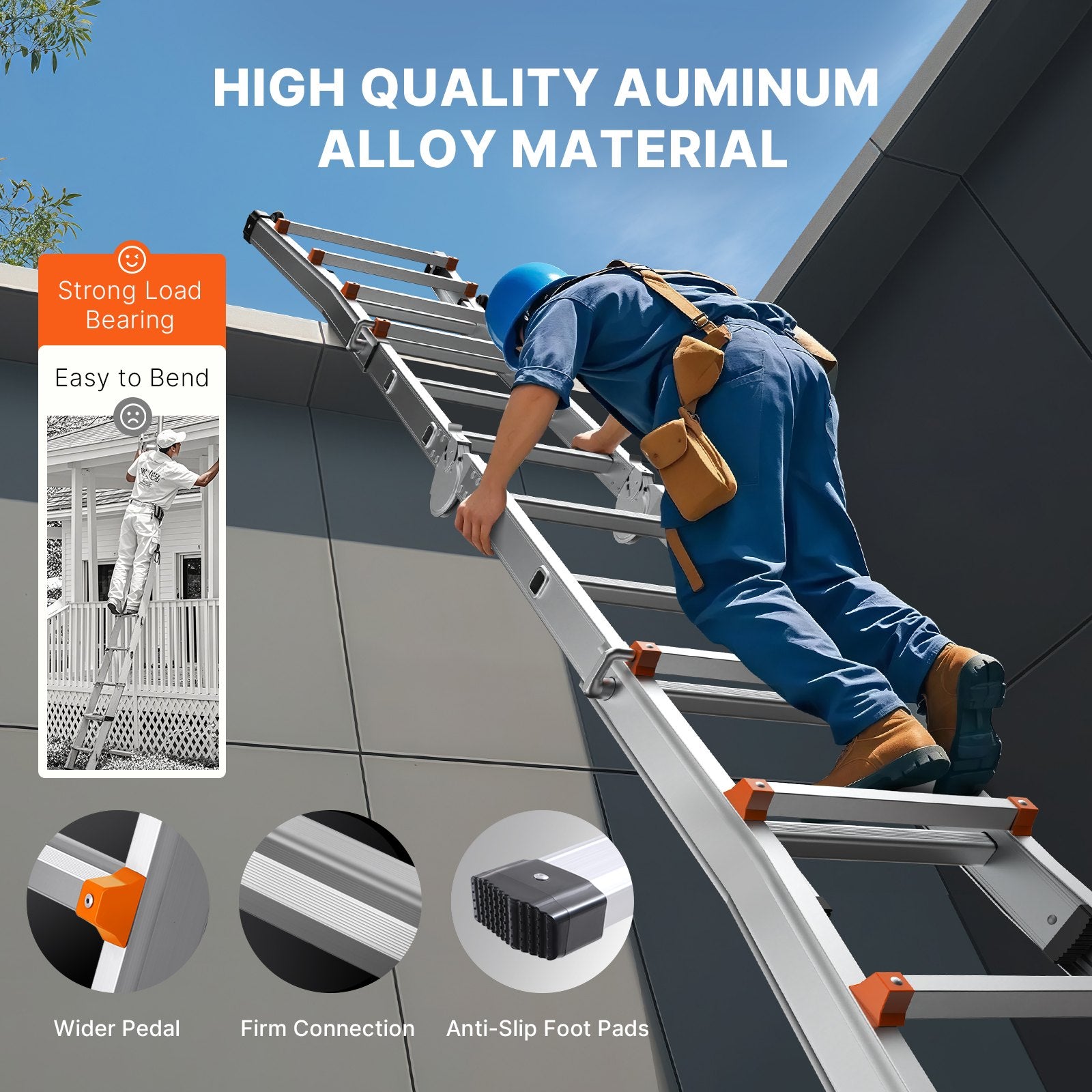 20.5 FT Telescoping A-Frame Ladder, Compact Aluminum Extension for Indoor Outdoor Use, 330lb Load, Non-Slip, Multi-Function Collapsible