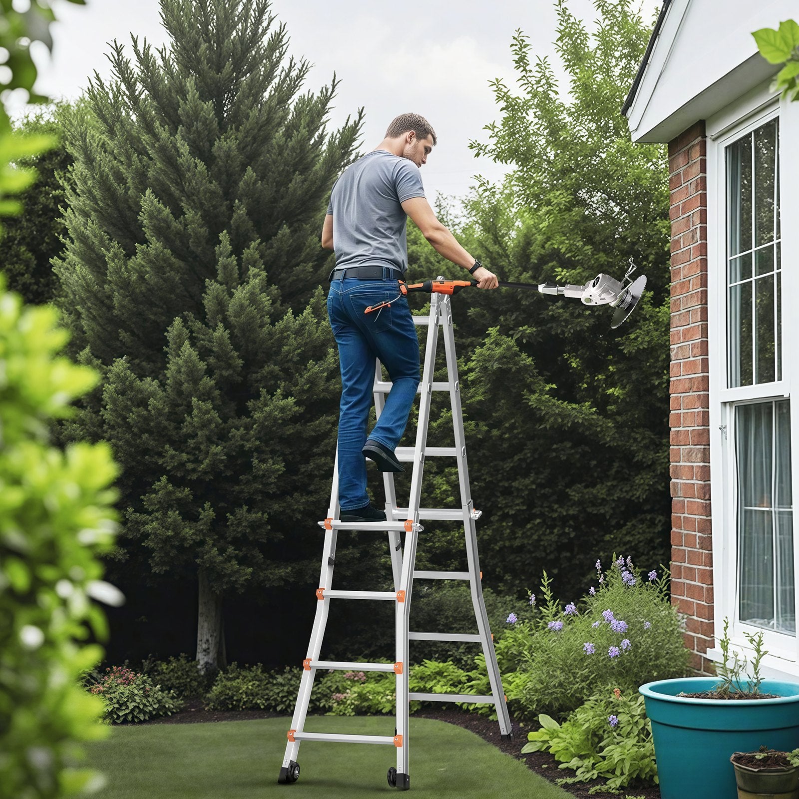 20.5 FT Telescoping A-Frame Ladder, Compact Aluminum Extension for Indoor Outdoor Use, 330lb Load, Non-Slip, Multi-Function Collapsible