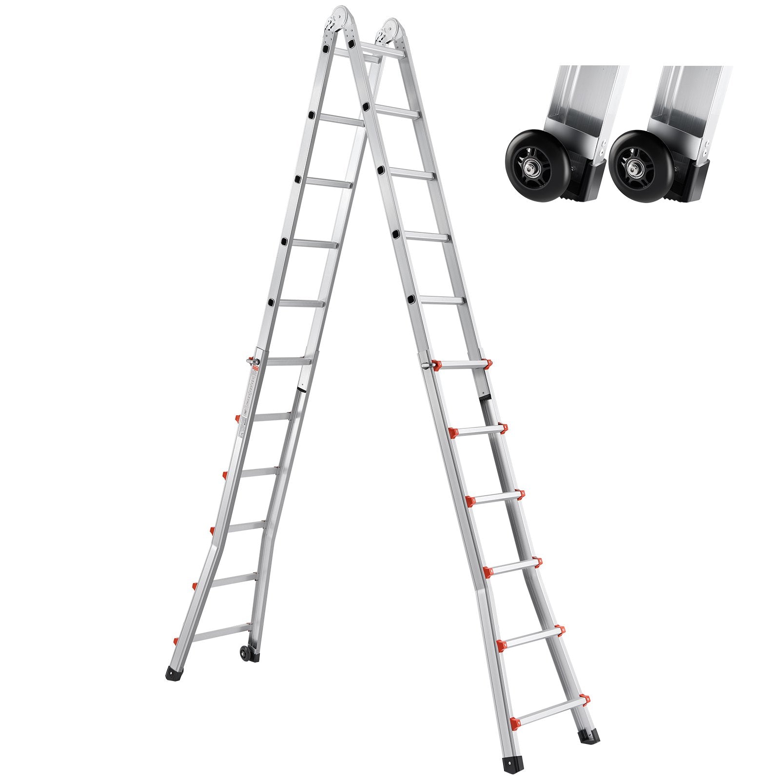 20.5 FT Telescoping A-Frame Ladder, Compact Aluminum Extension for Indoor Outdoor Use, 330lb Load, Non-Slip, Multi-Function Collapsible