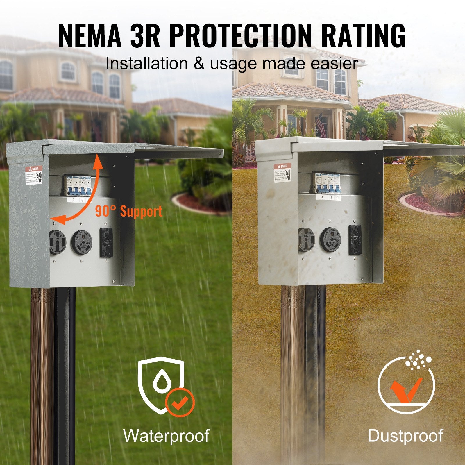 RV Power Outlet Box, 125/250V, with 20/30/50 Amp Receptacles, NEMA 14-50R/TT-30R/15A GFCI, UL Certified for Camper, Trailer, Motorhome, 90° Support, Easy Install, NEMA 3R Rated