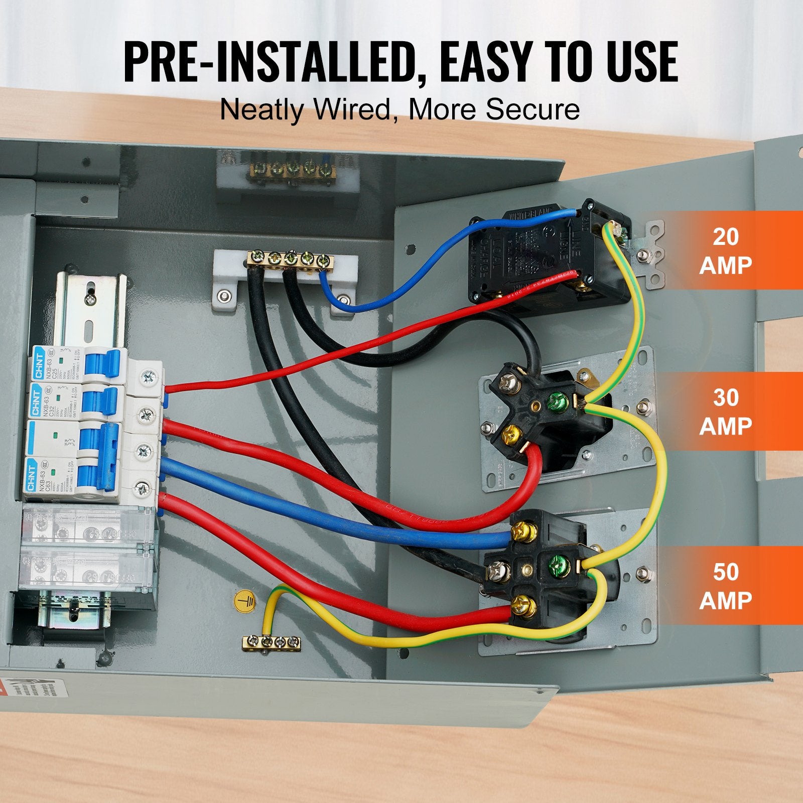 RV Power Outlet Box, 125/250V, with 20/30/50 Amp Receptacles, NEMA 14-50R/TT-30R/15A GFCI, UL Certified for Camper, Trailer, Motorhome, 90° Support, Easy Install, NEMA 3R Rated