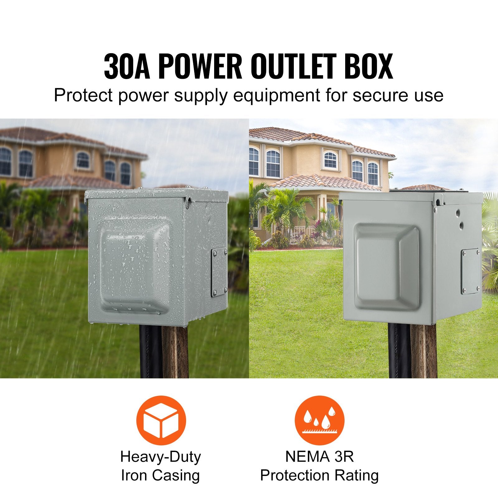 30 Amp RV Power Outlet Box, 125/250V, Lockable & Weatherproof NEMA TT-30R for Outdoor Camper, Trailer, Motorhome Electrical Safety