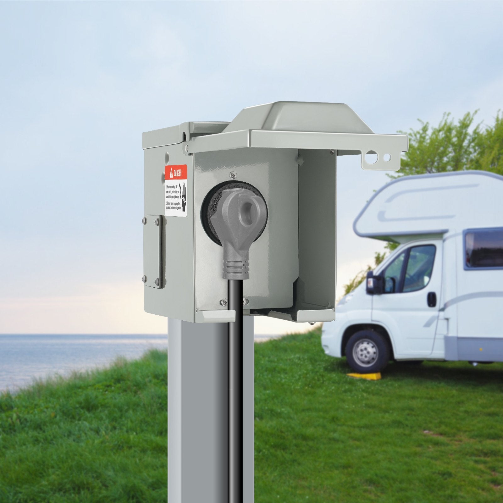 30 Amp RV Power Outlet Box, 125/250V, Lockable & Weatherproof NEMA TT-30R for Outdoor Camper, Trailer, Motorhome Electrical Safety