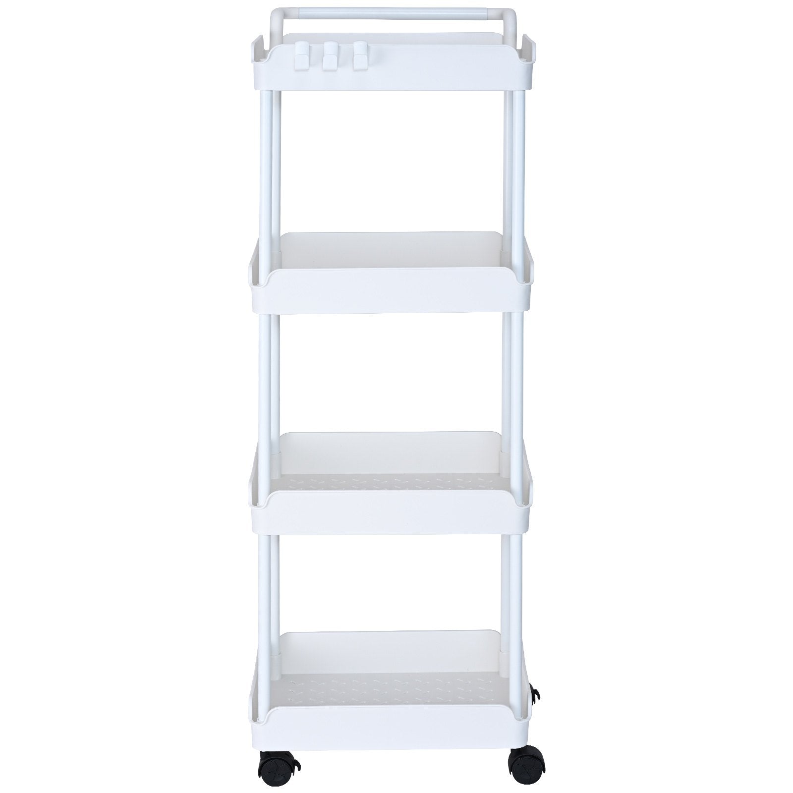 White 4-Tier Rolling Utility Cart with Lockable Wheels - Multi-Functional Storage Trolley for Kitchen, Office, Living Room, Versatile Basket Organizer Shelves, Strong Load Capacity, Effort-Saving Design
