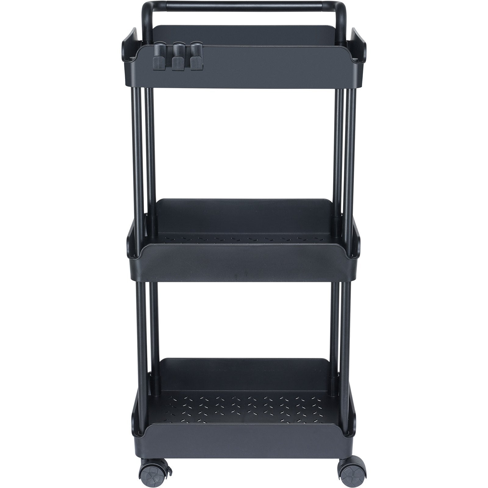 3-Tier Multi-Functional Rolling Utility Cart with Lockable Wheels, Movable Storage Basket Trolley for Kitchen, Office, Living Room - Black