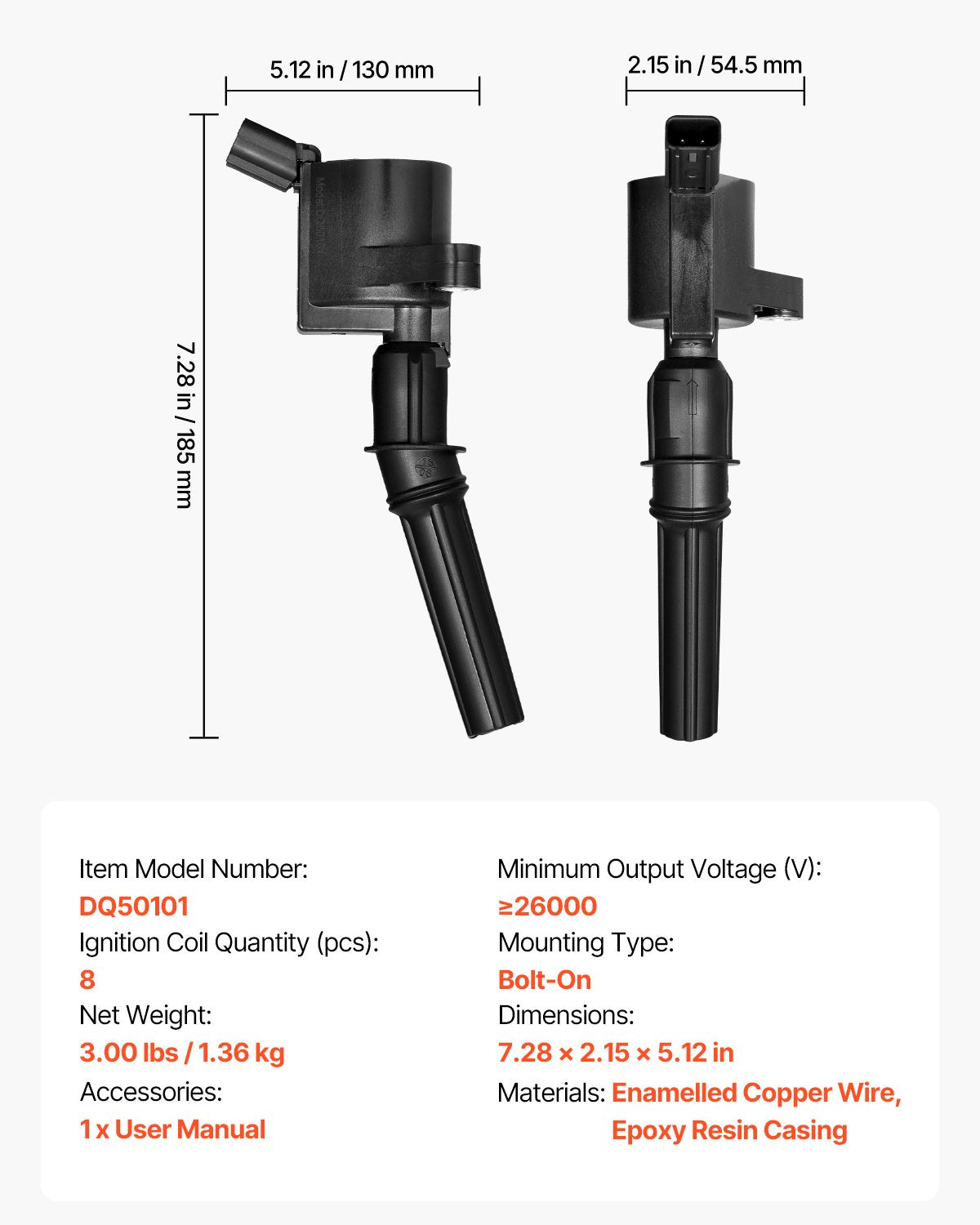 High-Efficiency Ignition Coil Pack Set of 8 for Ford & Lincoln - 4.6L 5.4L V8, 6.8L V10 Engines, Enhanced Compatibility & Performance