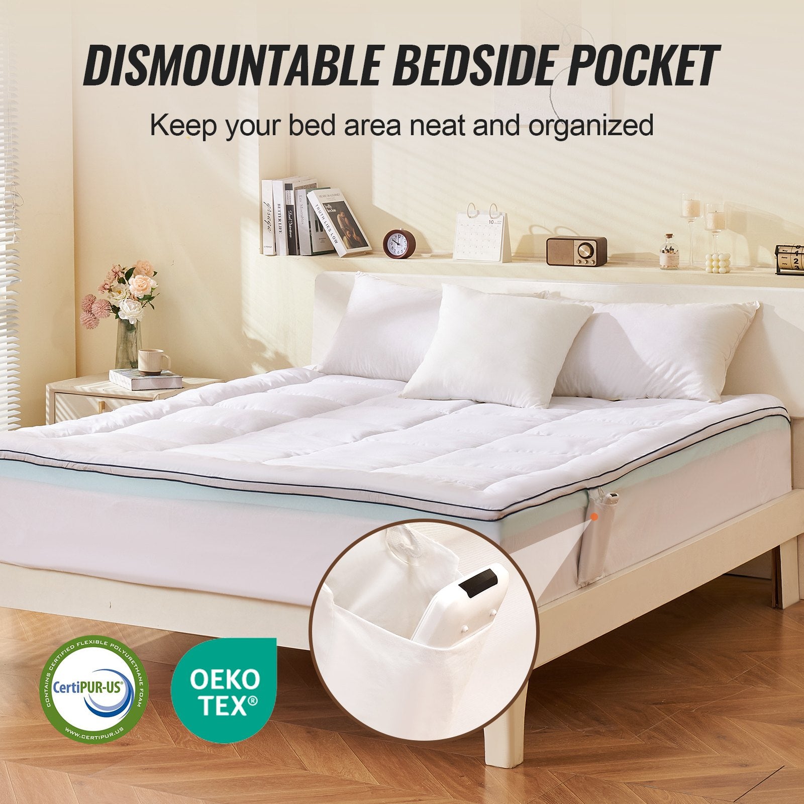 Queen Size 4" Memory Foam Mattress Topper - Ergonomic Pressure Relief, Cooling Comfort, Washable & Detachable for Hot Sleepers