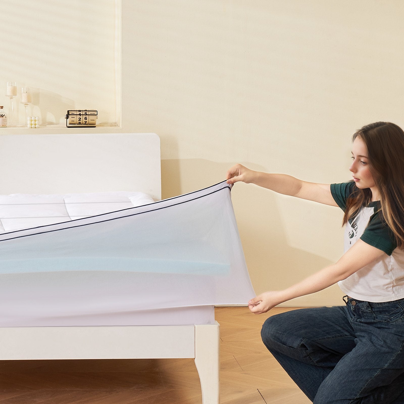 Queen Size 4" Memory Foam Mattress Topper - Ergonomic Pressure Relief, Cooling Comfort, Washable & Detachable for Hot Sleepers