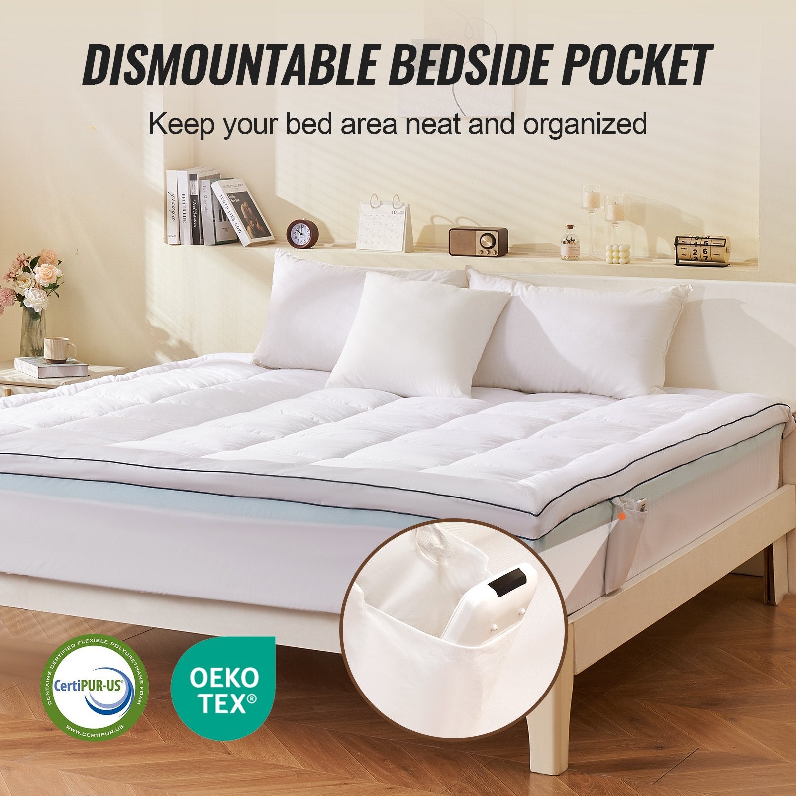 King Size 4" Memory Foam Mattress Topper with Cooling Gel, Pressure Relief, Washable & Breathable for Hot Sleepers, Fits 8"-21" Mattresses