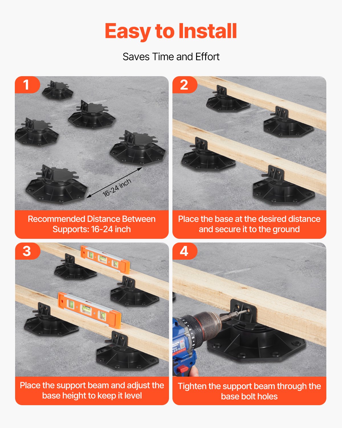24 PCS Deck Blocks - Heavy Duty 2000lbs Capacity, Adjustable Height 1.18-2.36 inch Pedestal Paver for Wood, Concrete, Metal Foundations