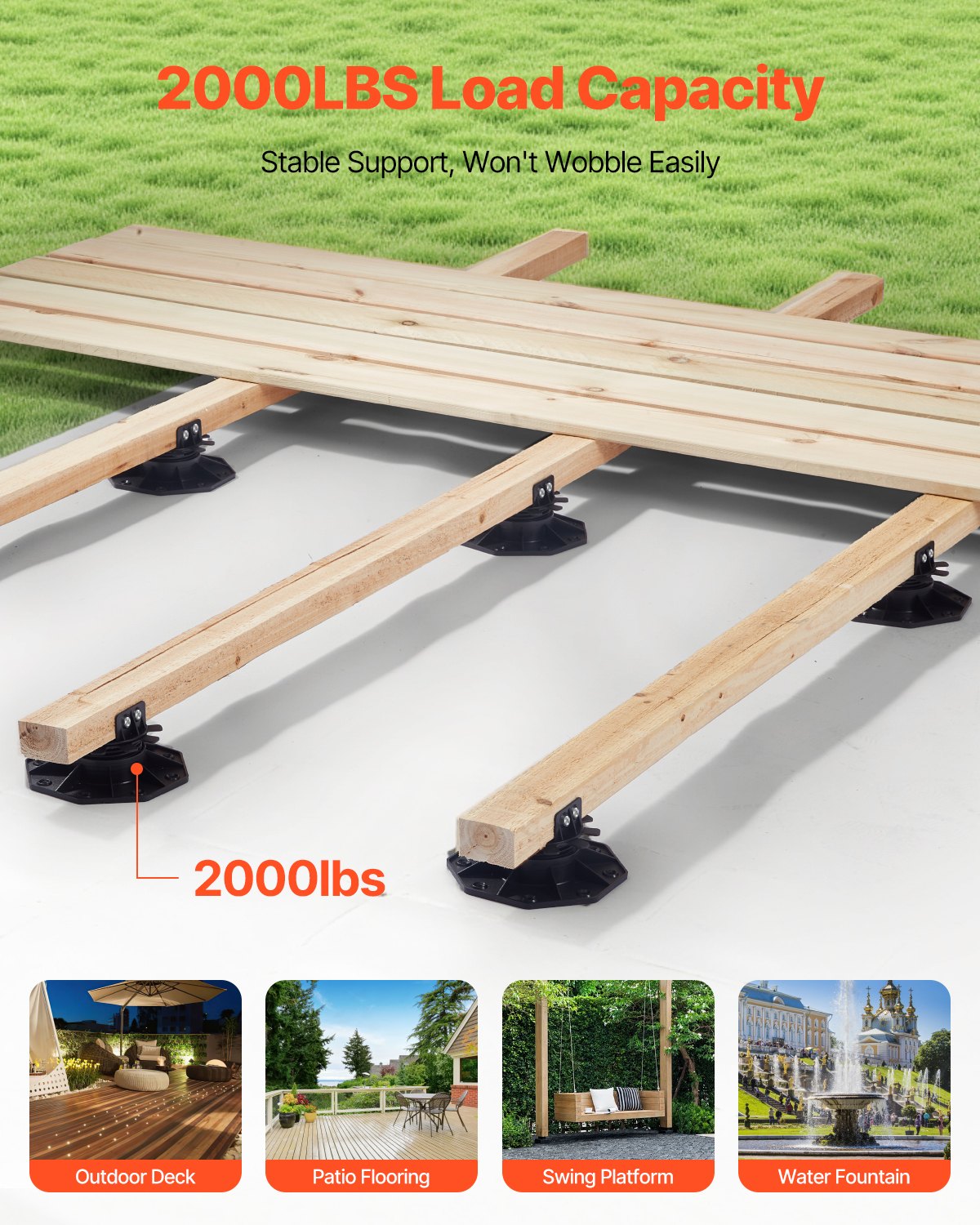 Adjustable Deck Blocks 12 PCS - 2000lbs Capacity, Plastic Pedestal Paver for Wood, Concrete, Metal - 1.18-2.36 Inch Height, Shed Foundation Base