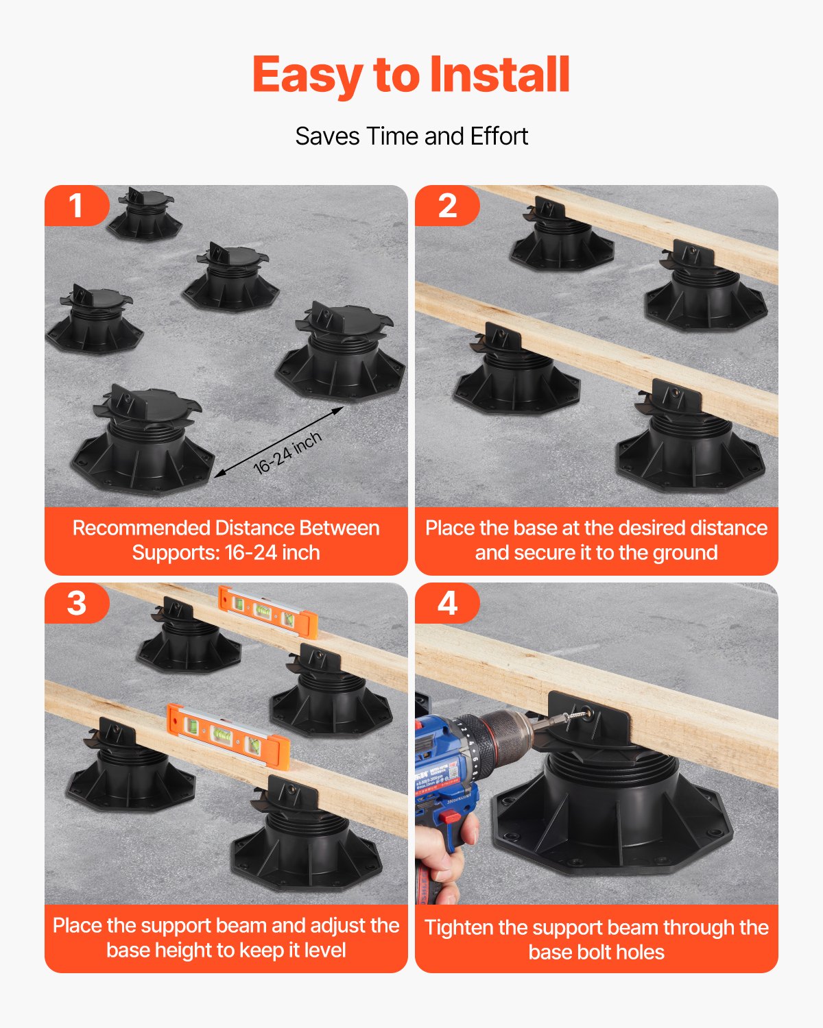 24 PCS Deck Blocks with Adjustable Height for Shed Foundation | 2000lbs Capacity, Plastic Pedestal Paver for Wood, Concrete, and Metal Surfaces