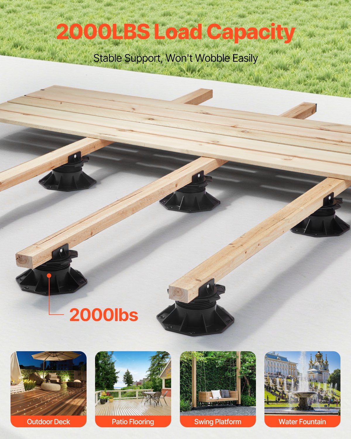 12 Pack Adjustable Deck Blocks - Heavy Duty 2000lbs Load Capacity, Plastic Pedestal Paver for Shed Base, Wood, Concrete, Metal, 2.36-5.31 Inch Height, Versatile and Easy Installation