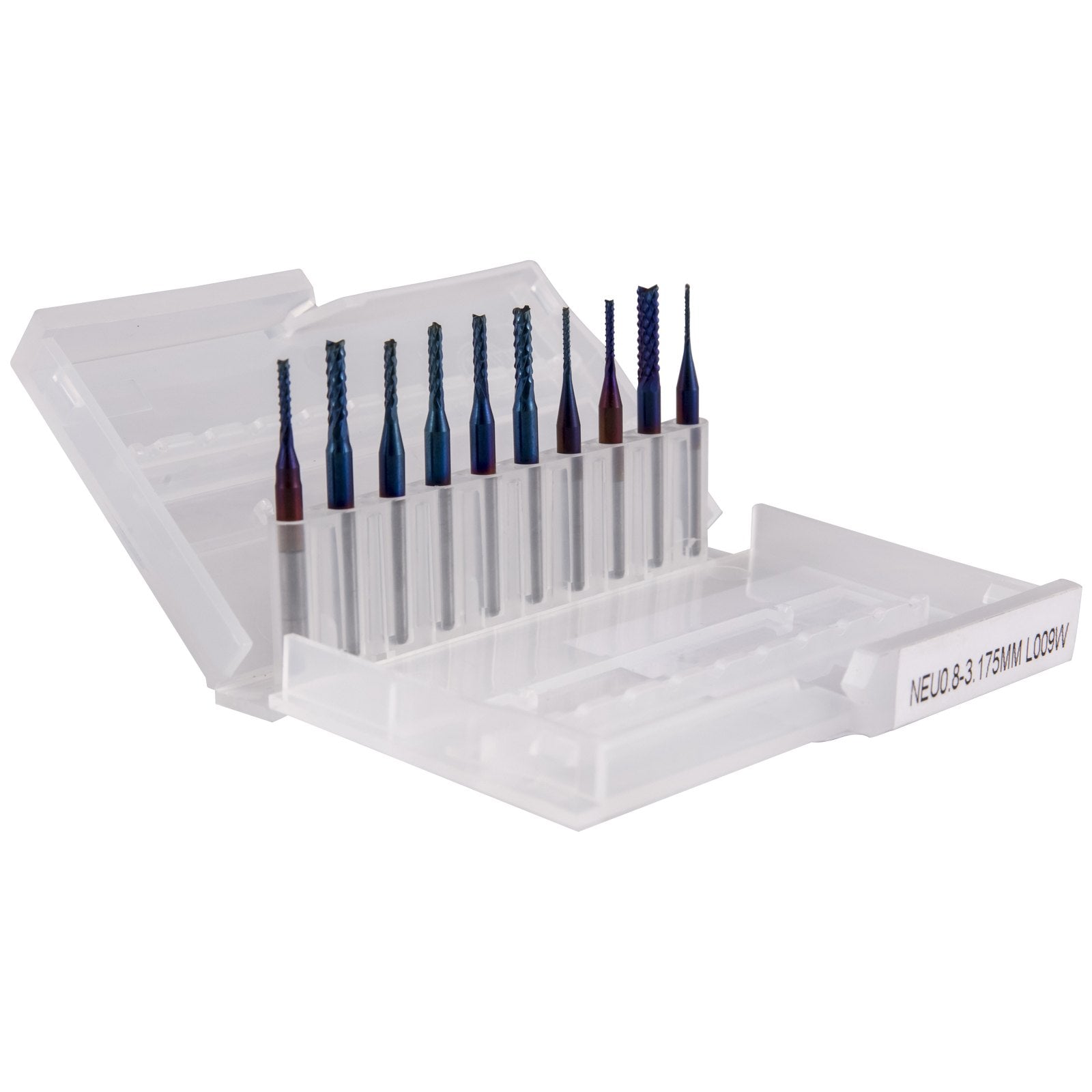 10-Piece Tungsten Steel CNC Router Bit Set, 1/8" Shank, Nano Blue Coated End Mills for Precision Engraving and Cutting Acrylic, Wood, and More