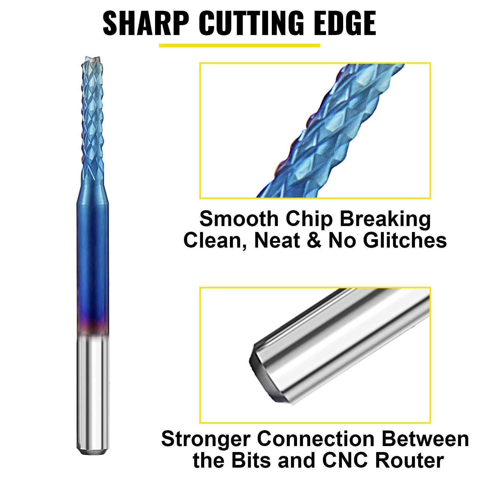 10-Piece Tungsten Steel CNC Router Bit Set, 1/8" Shank, Nano Blue Coated End Mills for Precision Engraving and Cutting Acrylic, Wood, and More