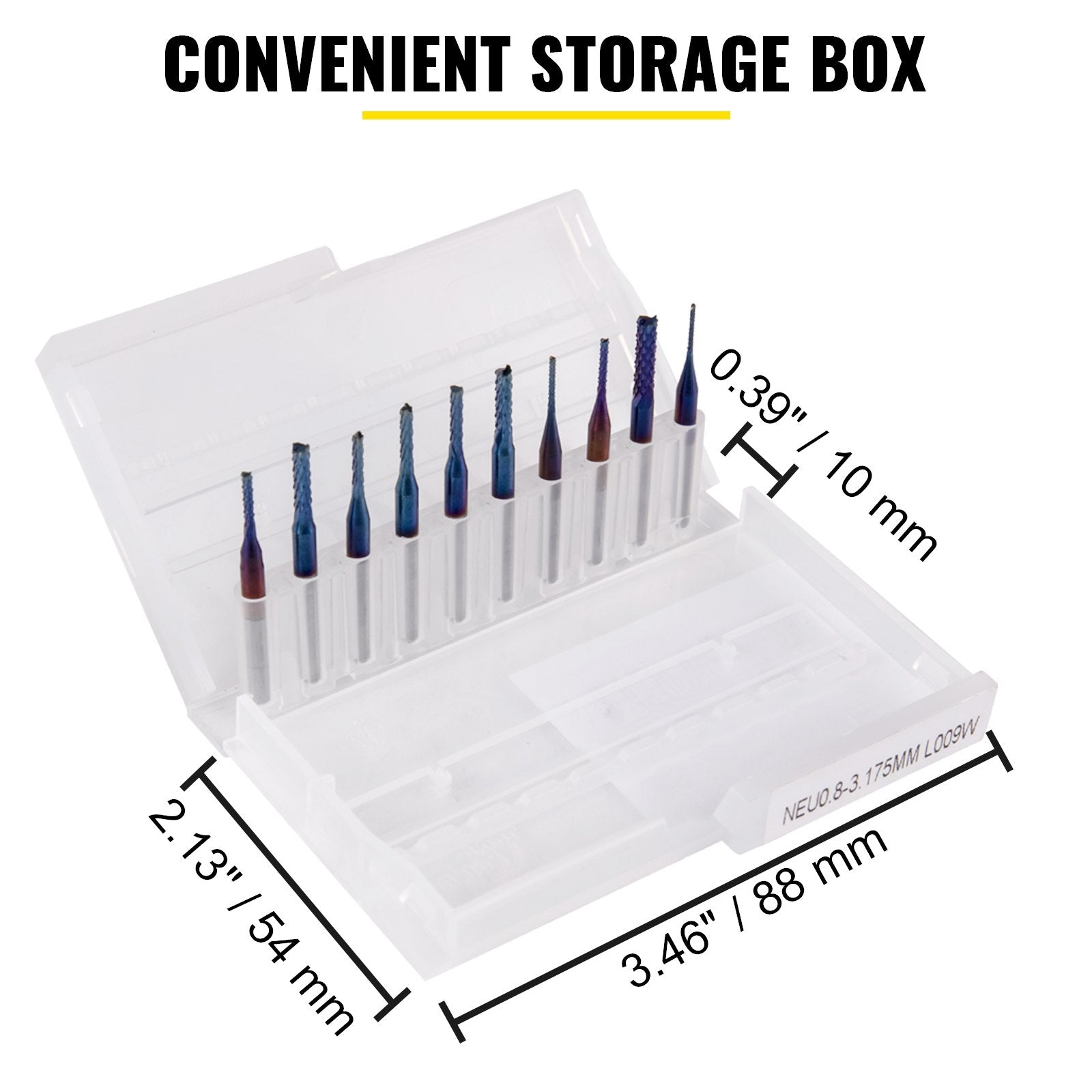 10-Piece Tungsten Steel CNC Router Bit Set, 1/8" Shank, Nano Blue Coated End Mills for Precision Engraving and Cutting Acrylic, Wood, and More