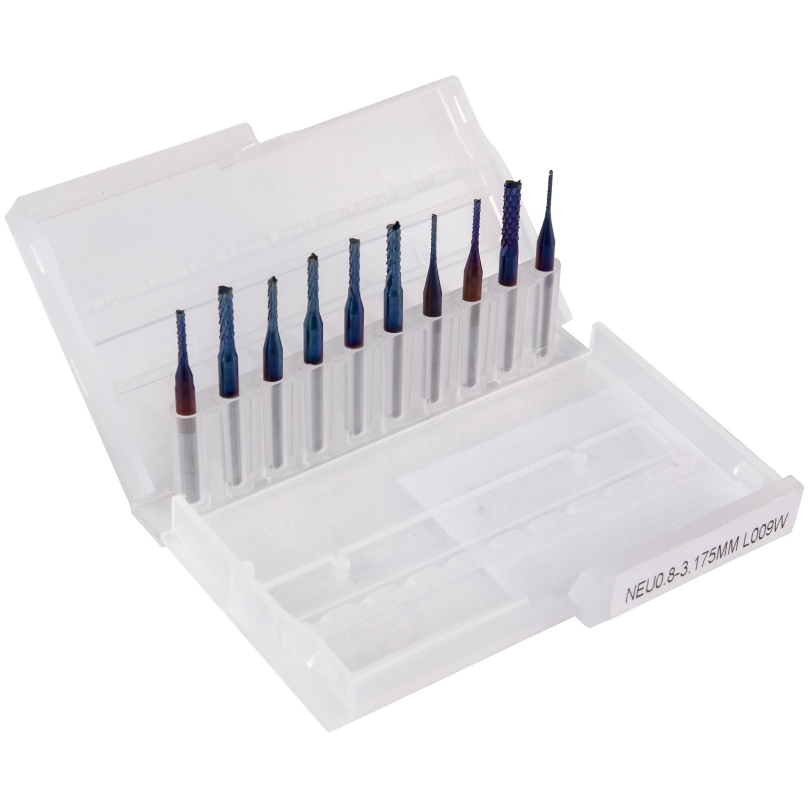 10-Piece Tungsten Steel CNC Router Bit Set, 1/8" Shank, Nano Blue Coated End Mills for Precision Engraving and Cutting Acrylic, Wood, and More