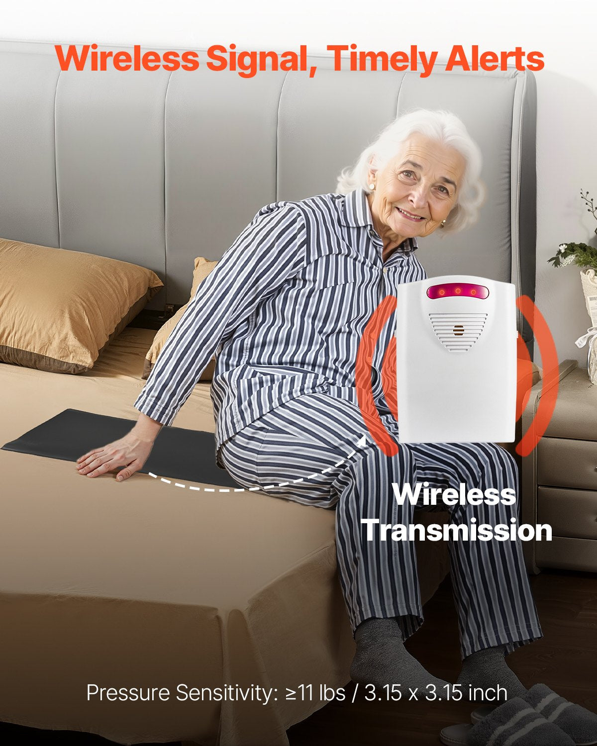 Elderly Bed Alarm System with Wireless Sensor Pad and Pager - 14x30 Inch Fall Prevention for Home, Hospital, Rehabilitation Centers