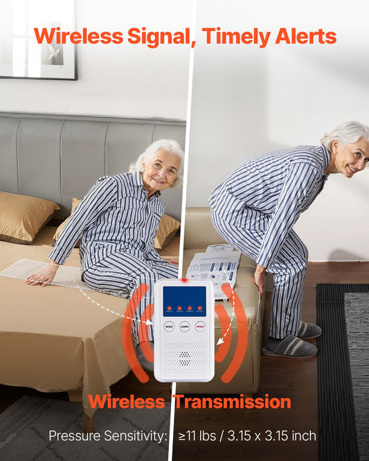 Wireless Early Alert Bed and Chair Alarm System with Call Button & Pager for Elderly Safety, Dementia Care, Fall Prevention, and Reliable Monitoring